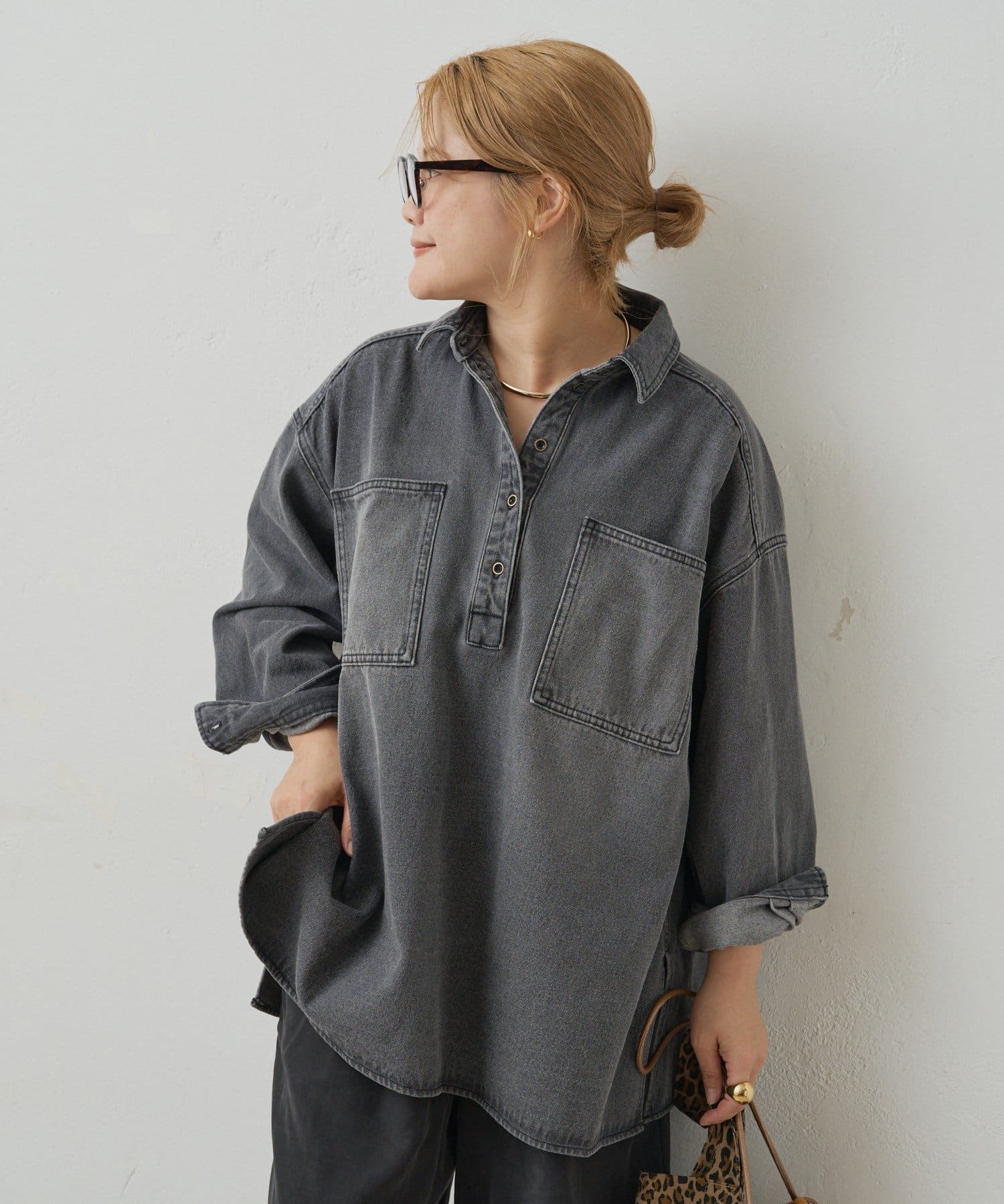 noricorico102企画】ヴィンテージライクデニムチュニックシャツ | PUAL