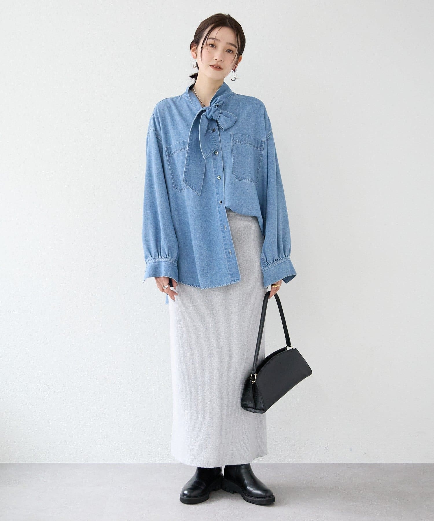 新色追加/抜け感】デニムボウタイシャツ | RIVE DROITE(リヴドロワ
