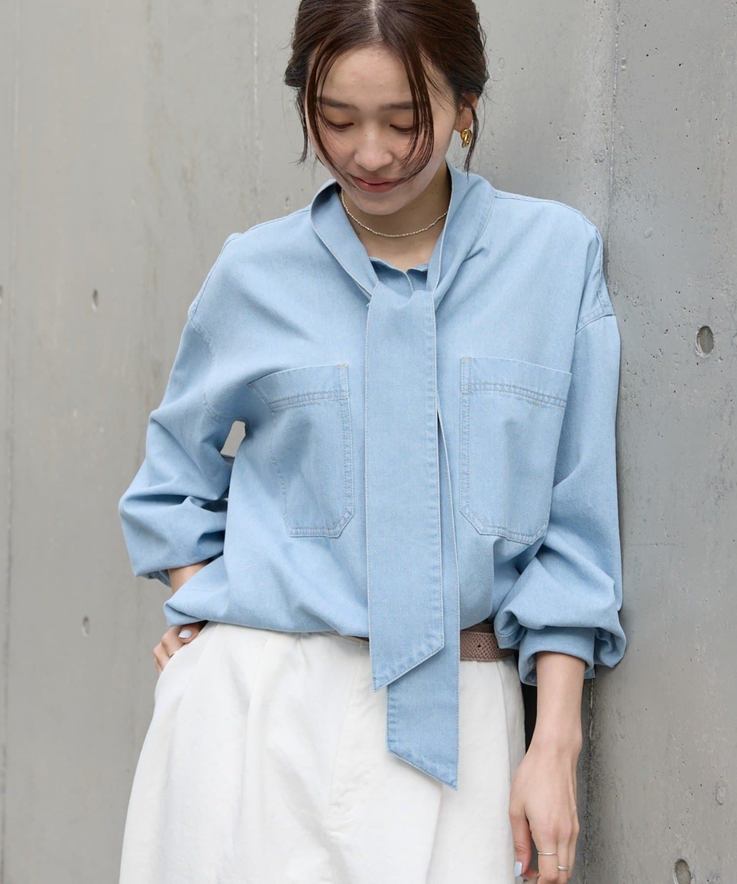 新色追加/抜け感】デニムボウタイシャツ | RIVE DROITE(リヴドロワ