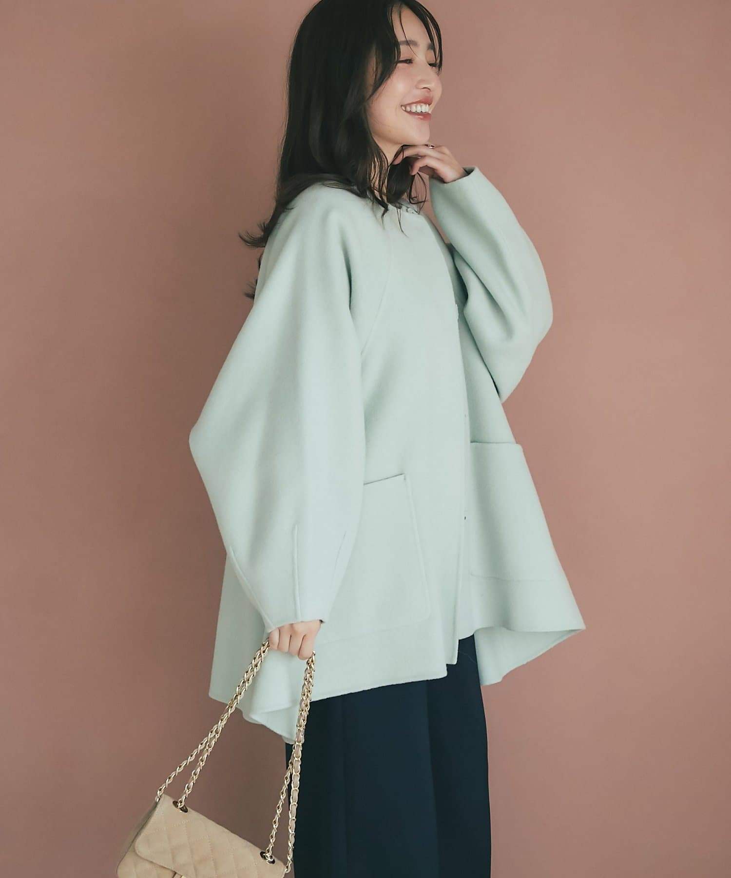 今すぐお届け！・miki監修カラーあり】ライトラグランフレアコート