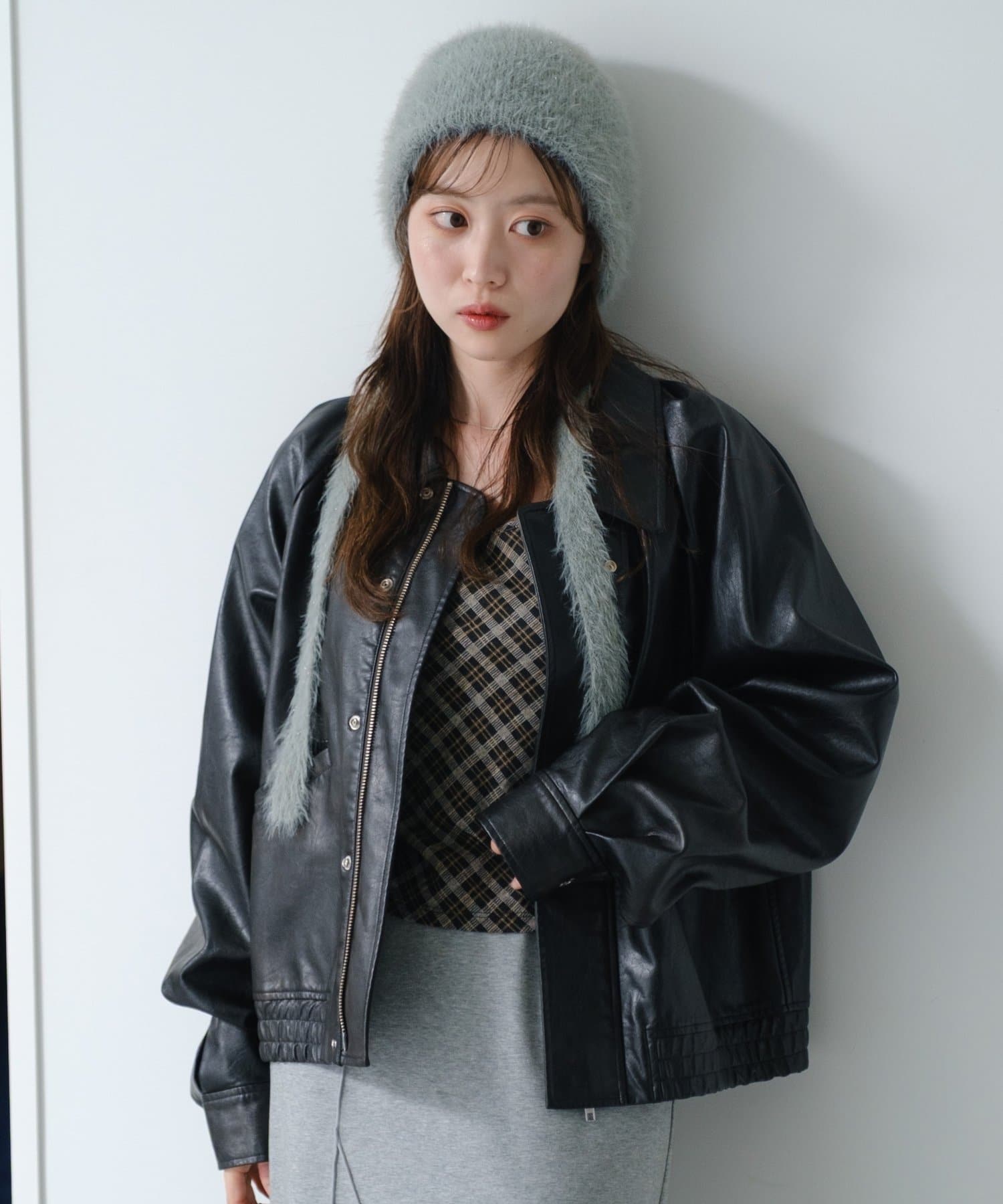 2サイズ展開/襟2WAY】フェイクレザーショートブルゾン | Kastane