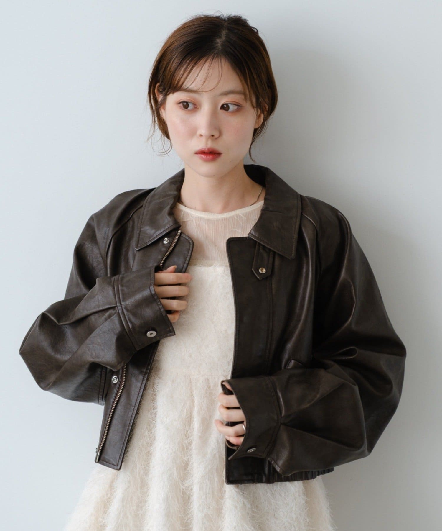 2サイズ展開/襟2WAY】フェイクレザーショートブルゾン | Kastane