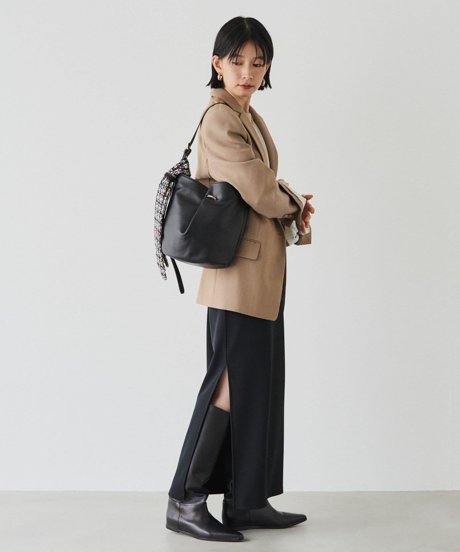 ツイードスカーフ付きレザー2WAYショルダーバッグ | russet(ラシット