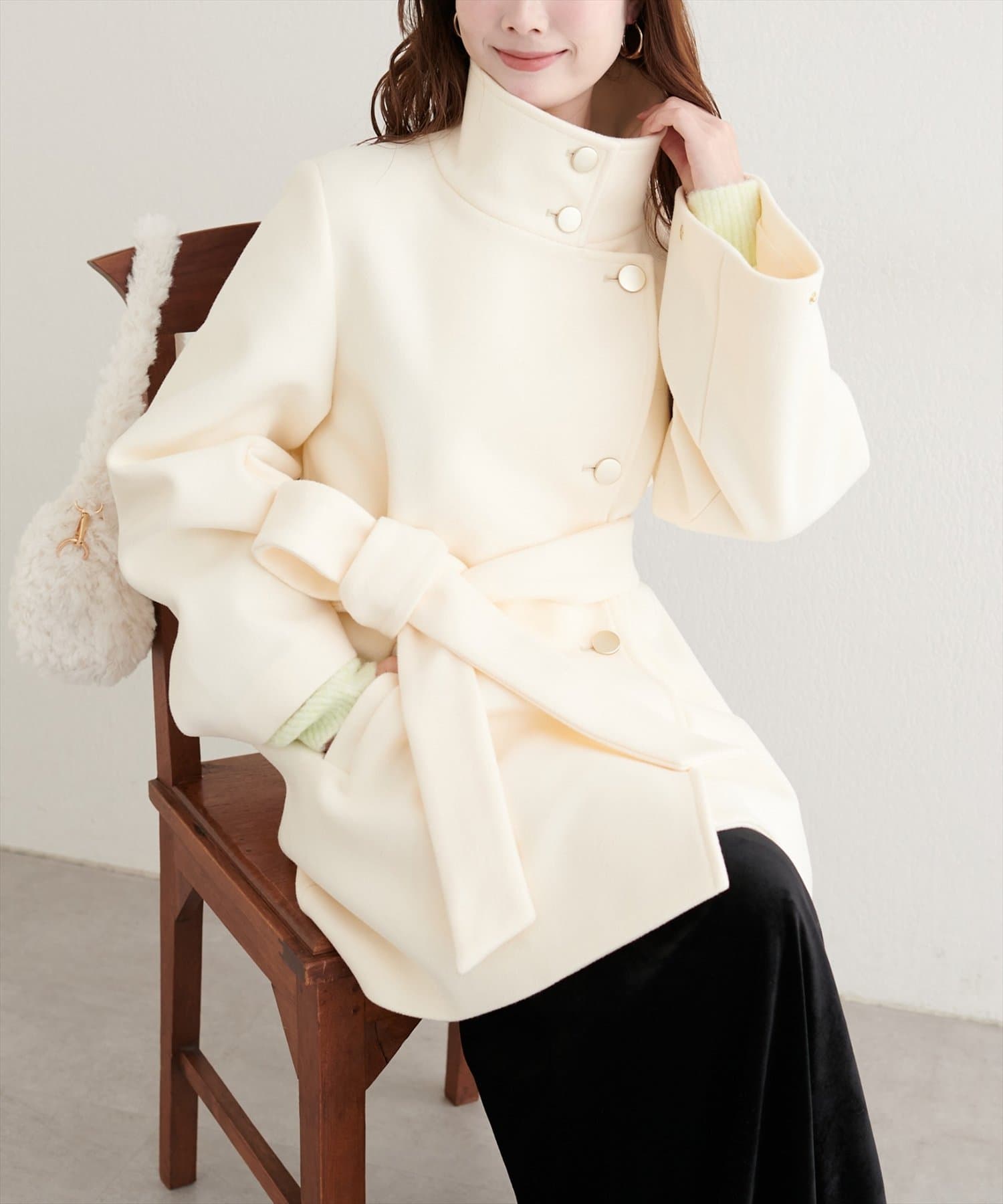 ako〉スタンドカラーミドル丈コート | natural couture(ナチュラル