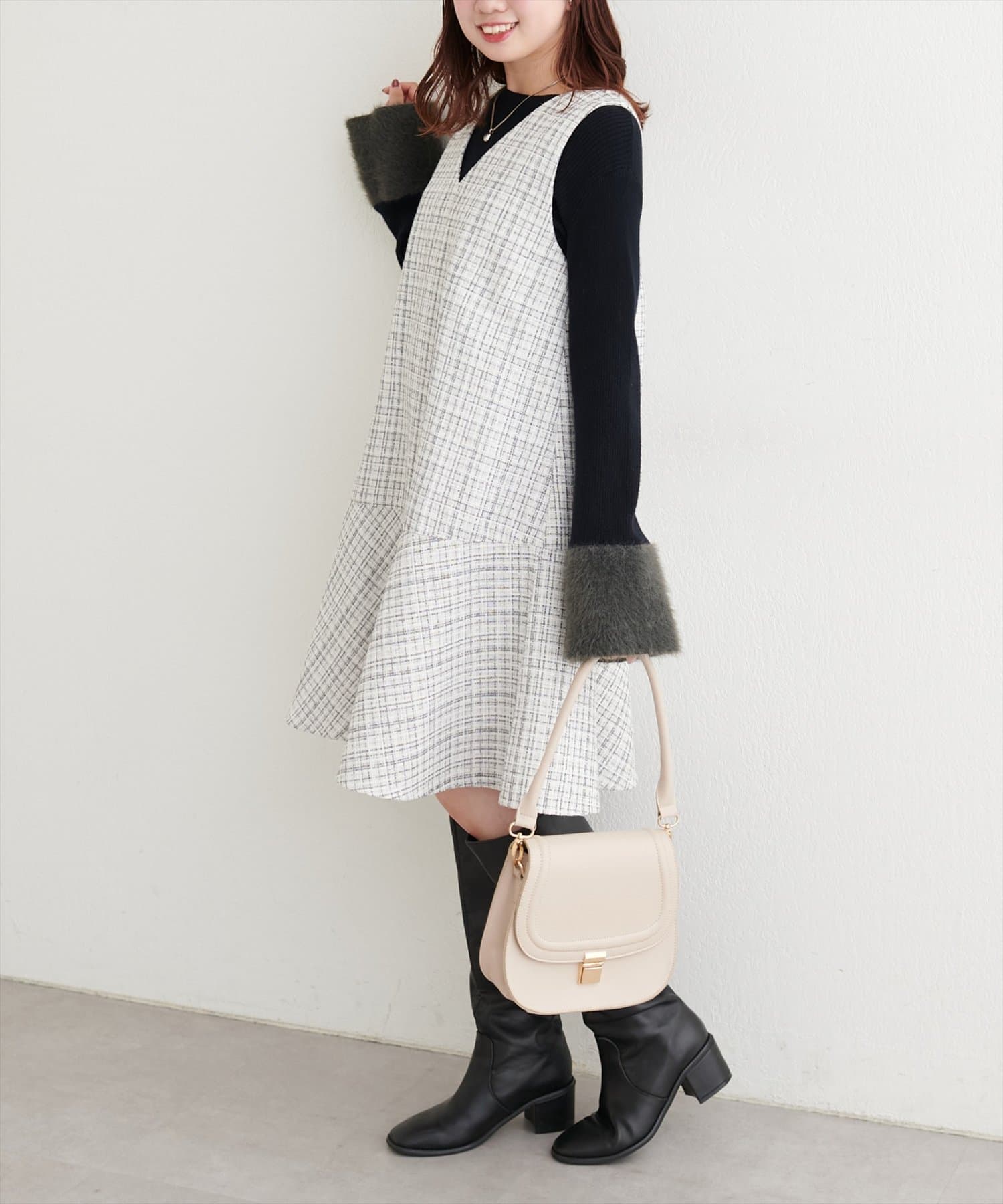 canami〉ツイードチェックミニワンピース | natural couture