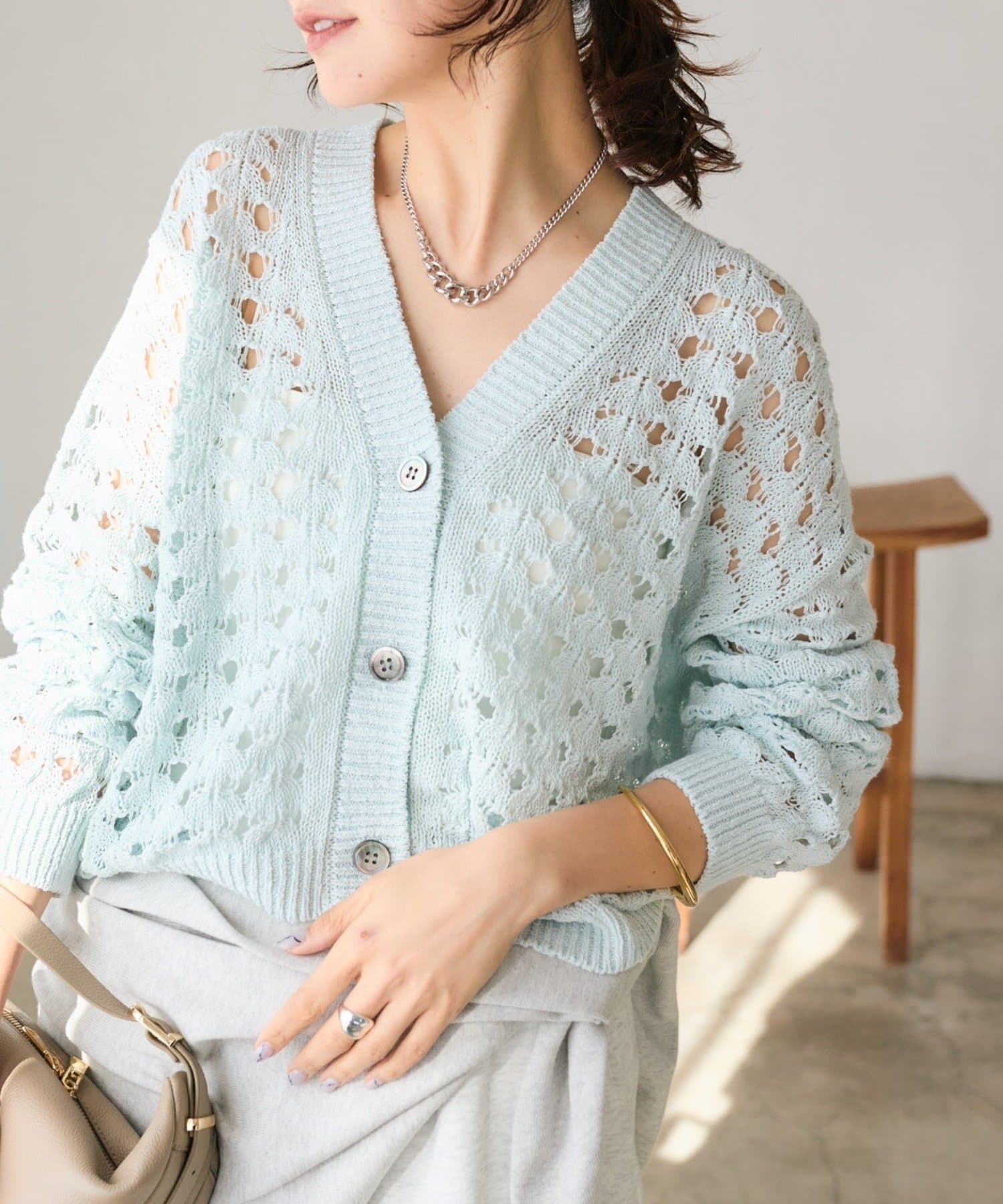予約【夏まで使える】透かし編みカーディガン | RIVE DROITE