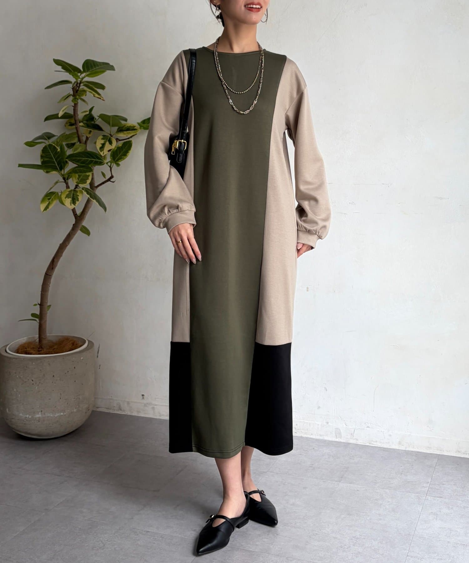 ダンボールニット配色切替ワンピース | Chez toi(シェトワ)レディース