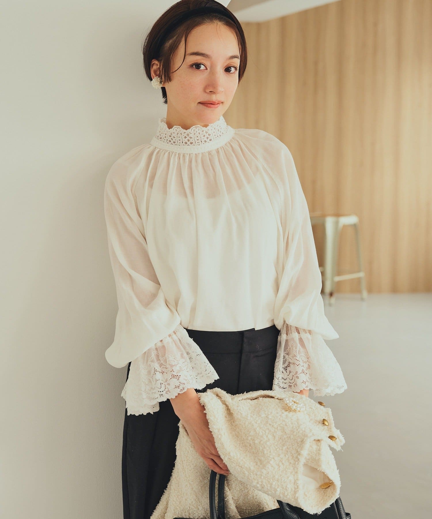 襟袖レースプチハイネックブラウス | PUAL CE CIN(ピュアルセシン