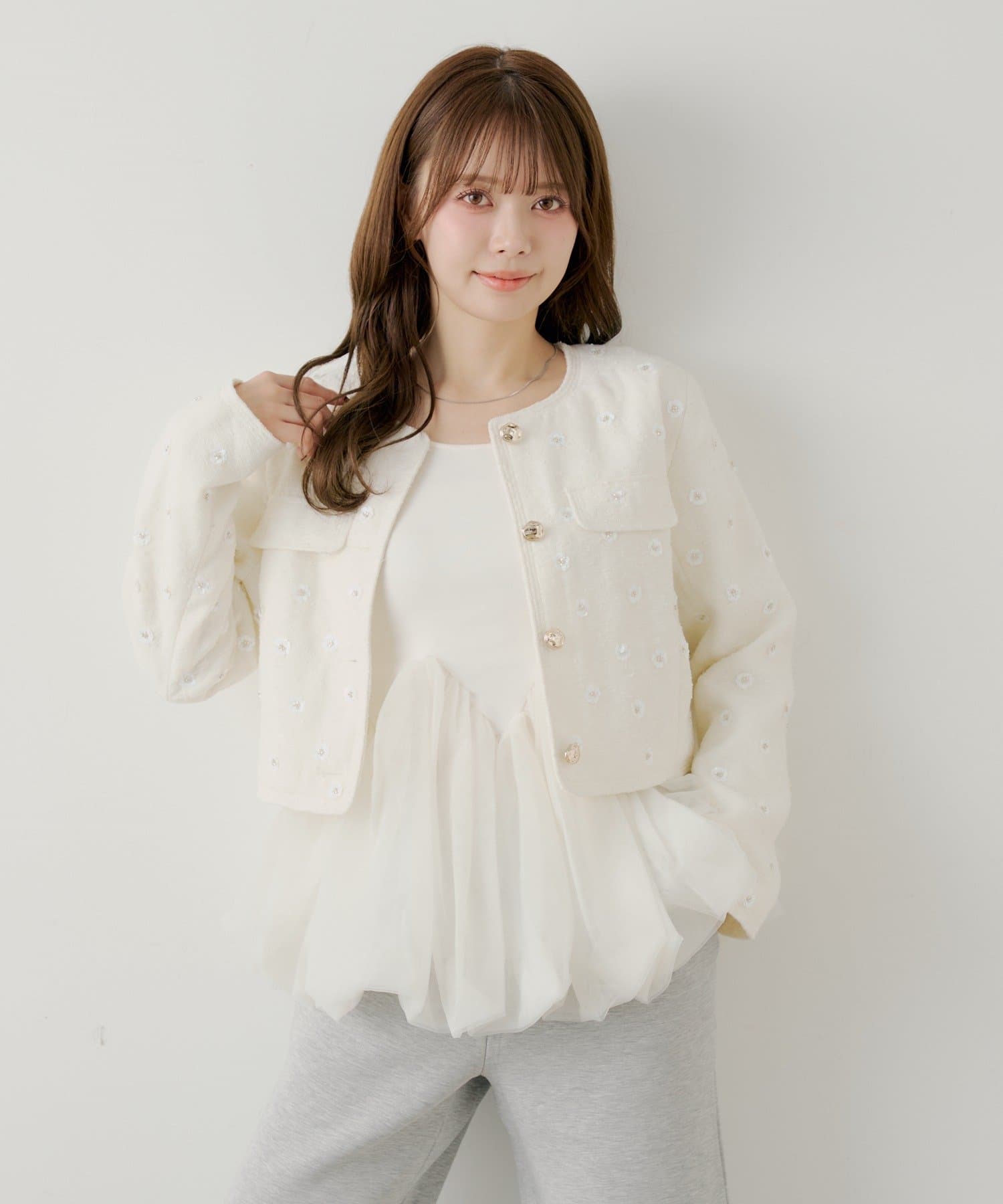 SALON by Chico】フラワービジューツイードクルージャケット | Chico