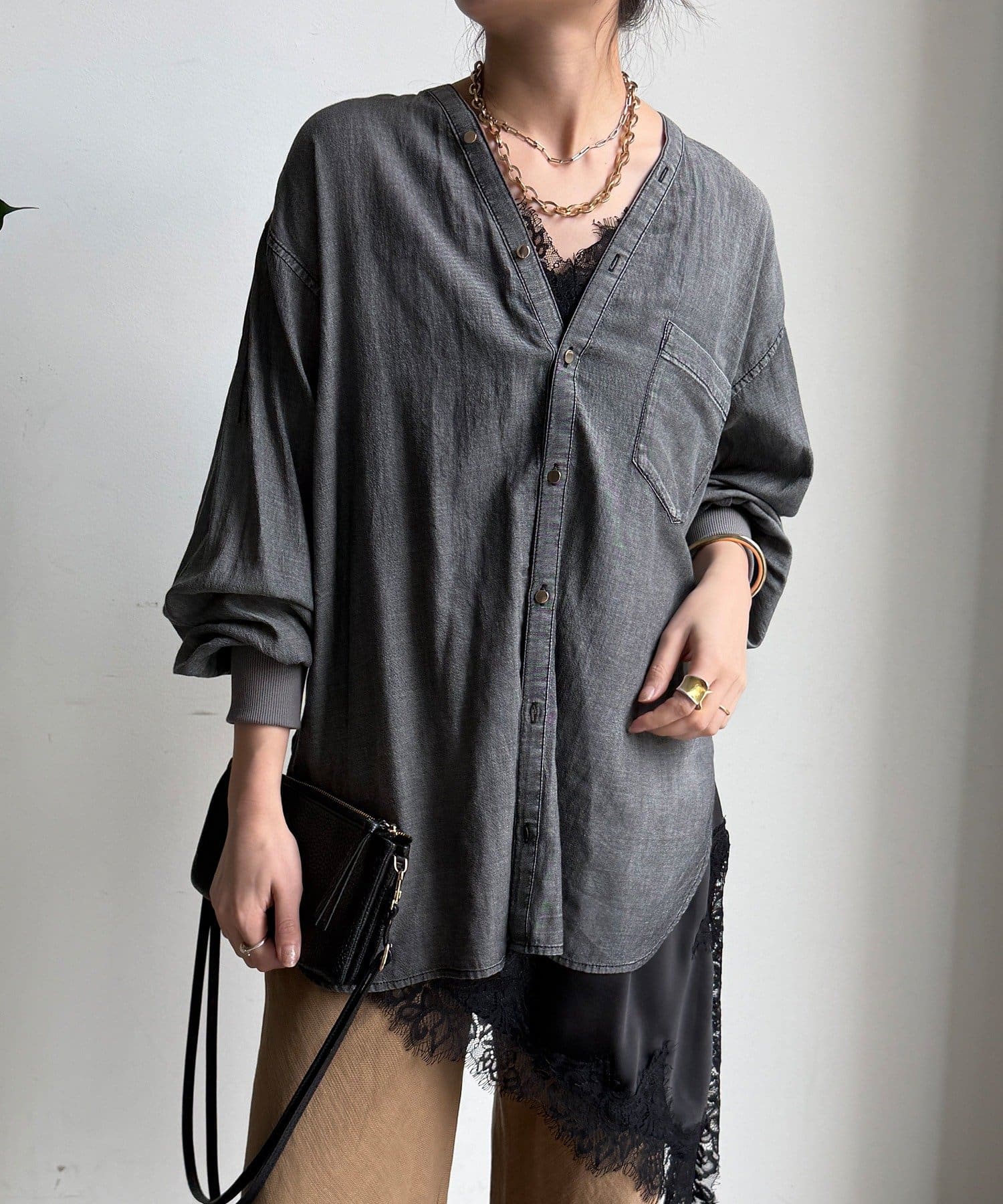 シアーデニム袖リブVVシャツ | DOUDOU(ドゥドゥ)レディース | PAL