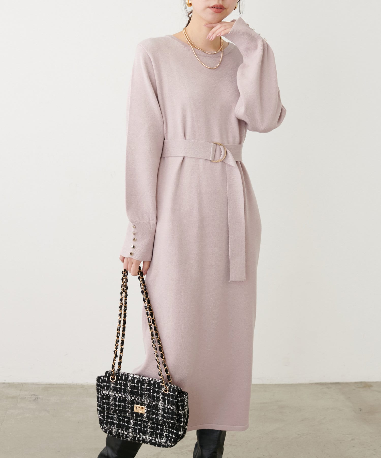 ベルト付きサイドZIPきれいめニットワンピース | natural couture