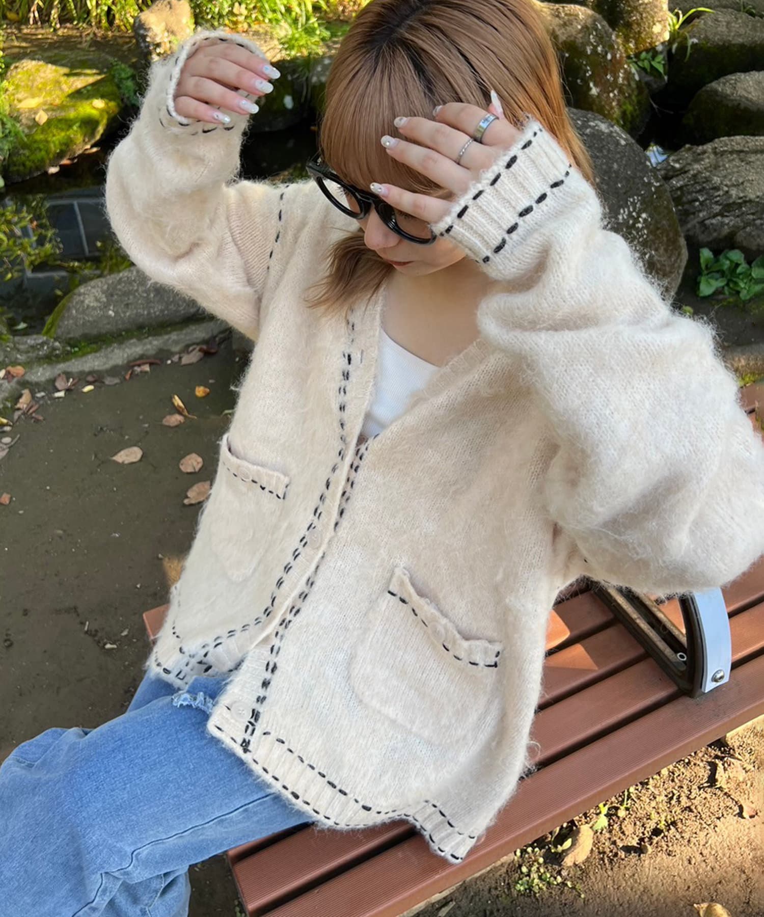 NUNIFE】《さやべびコラボ》起毛ステッチカーディガン | Remind me and