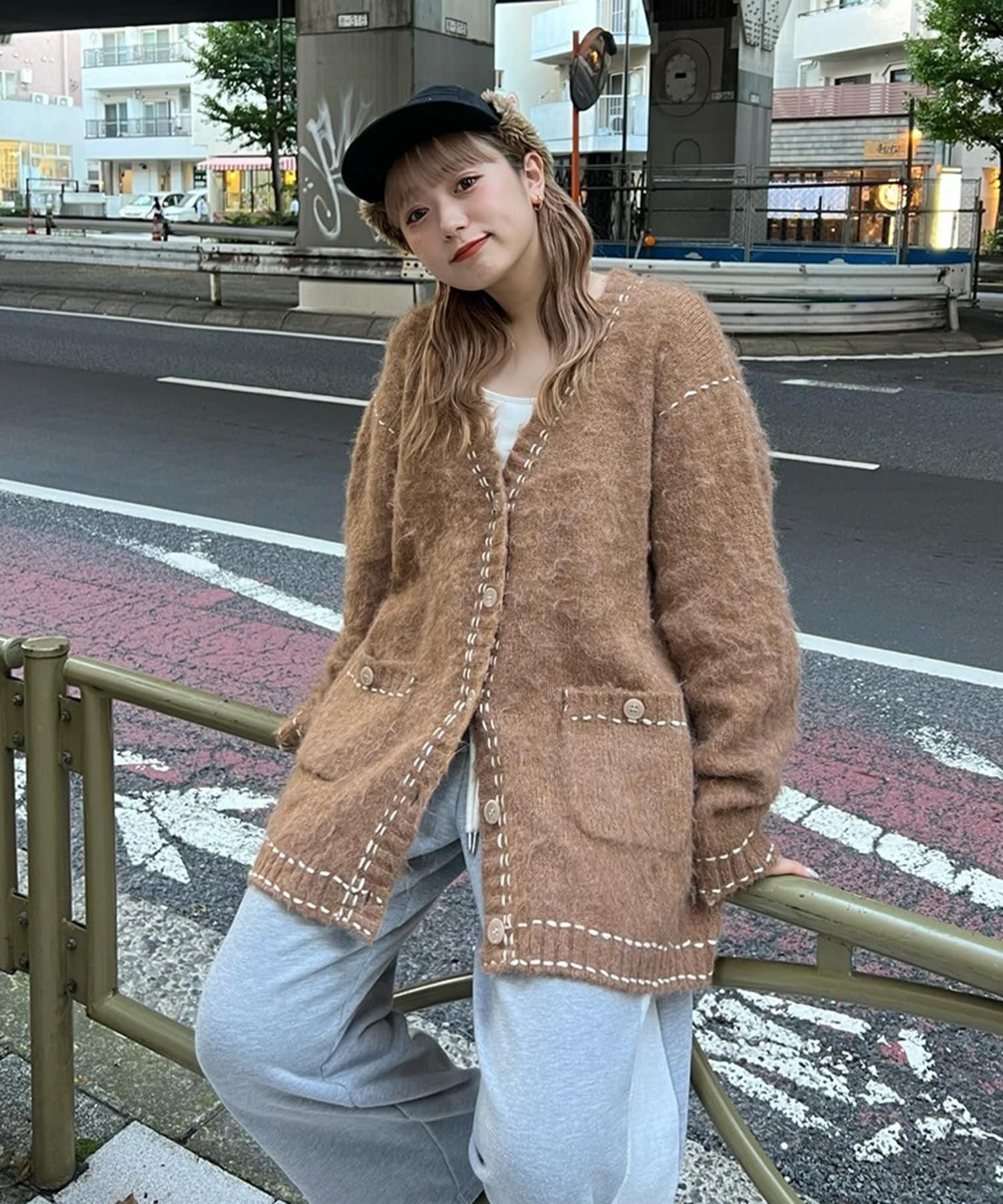 NUNIFE】《さやべびコラボ》起毛ステッチカーディガン | Remind me and