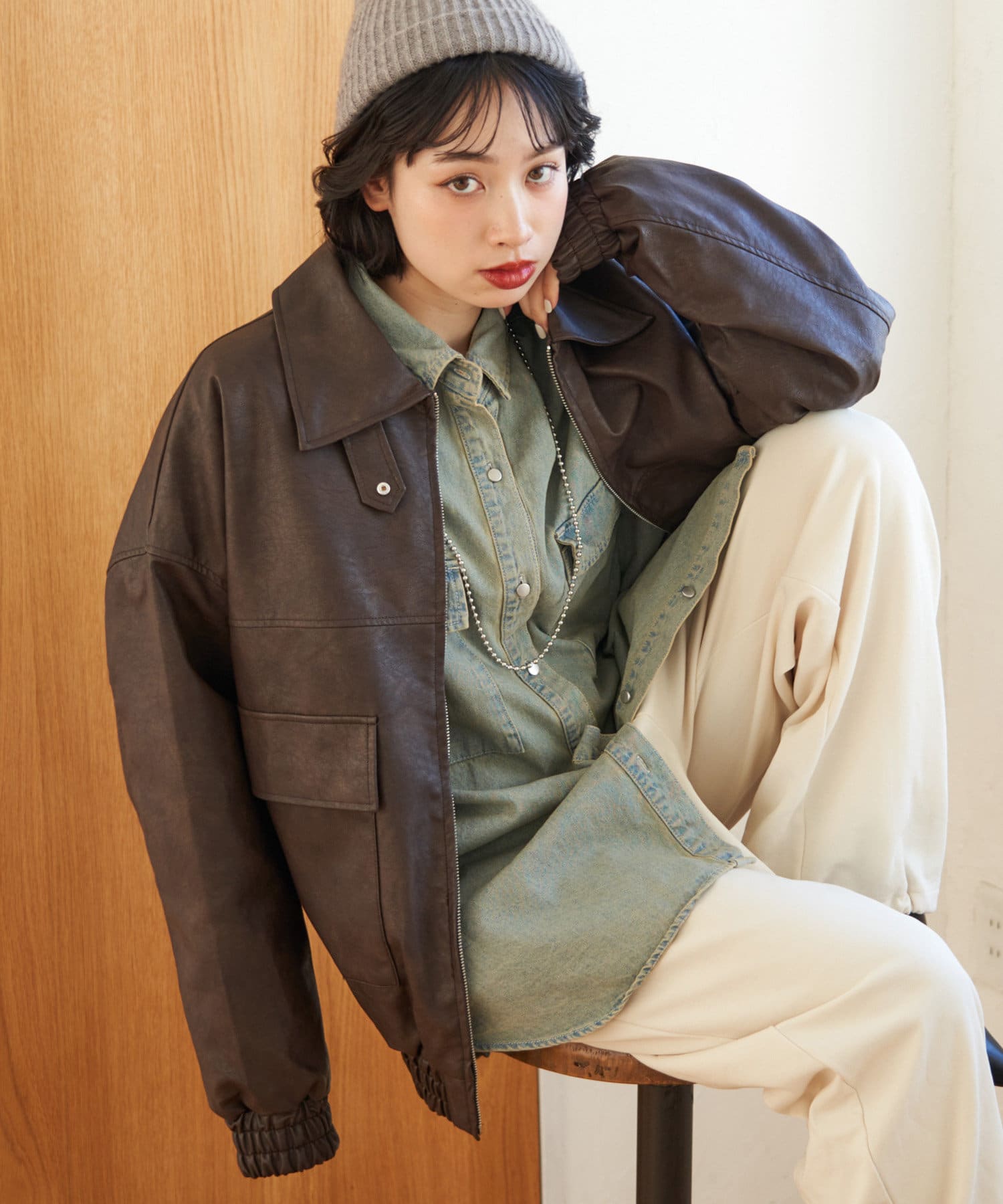 春まで着れる】2025SSヴィンテージ加工合皮ブルゾン | Remind me and