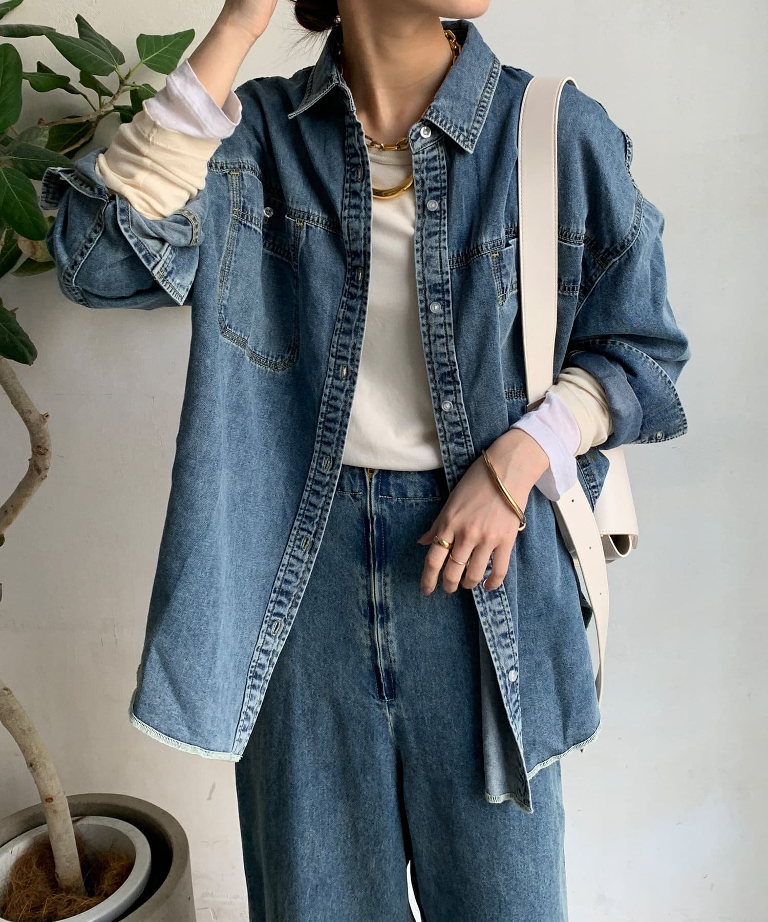 柔らかい素材/シーズンレスで使える！】リヨセルデニムシャツ | DOUDOU