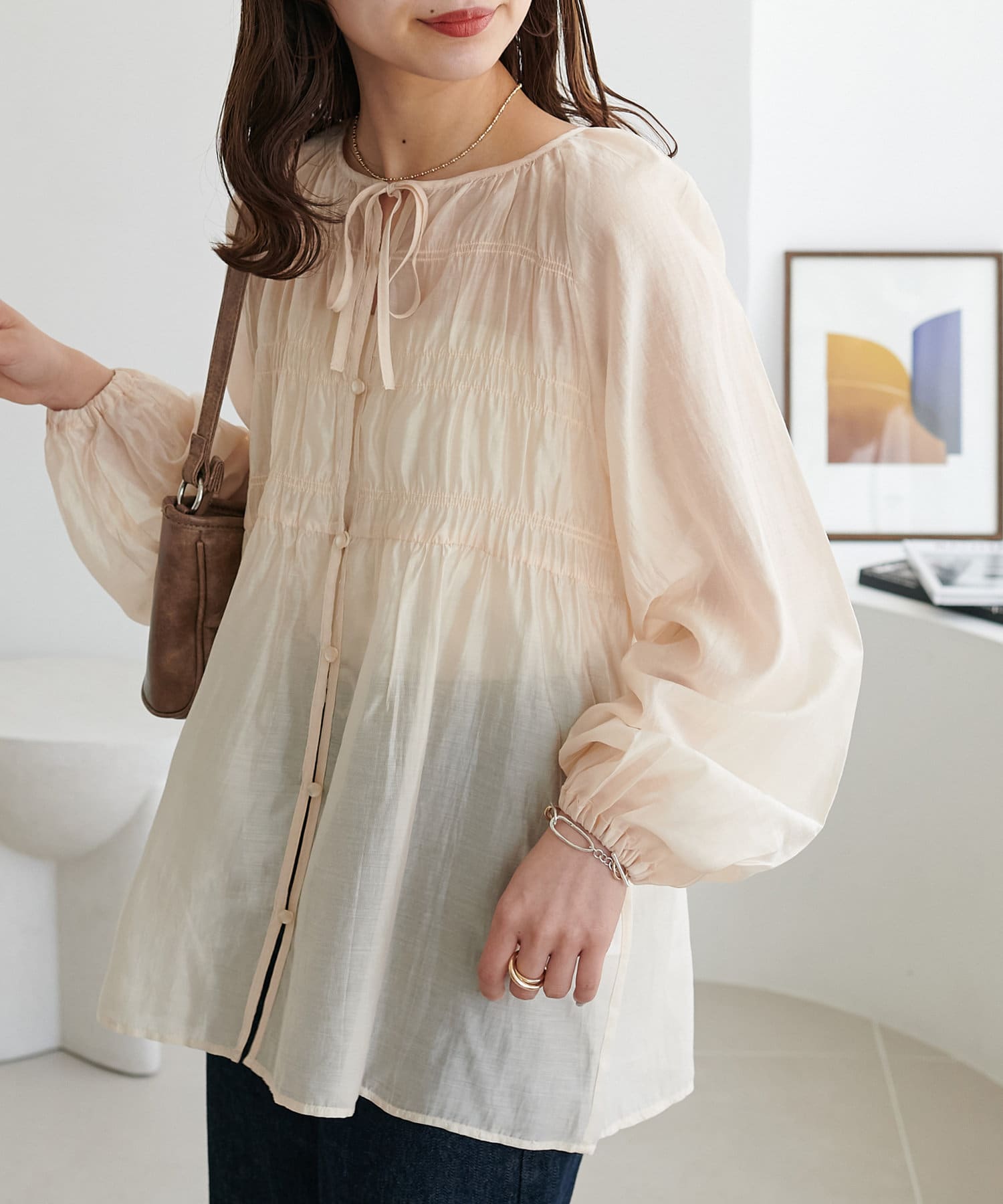 新色追加!/WEB限定】シャーリング使いシアーブラウス | DISCOAT(ディス