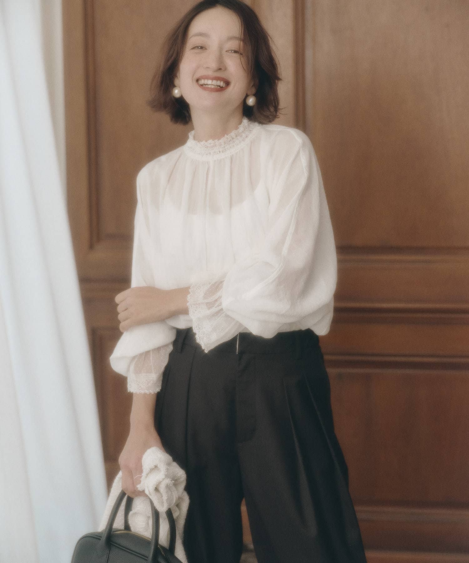 襟袖レースプチハイネックブラウス | PUAL CE CIN(ピュアルセシン