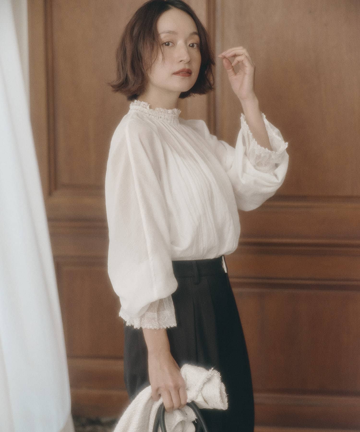 襟袖レースプチハイネックブラウス | PUAL CE CIN(ピュアルセシン