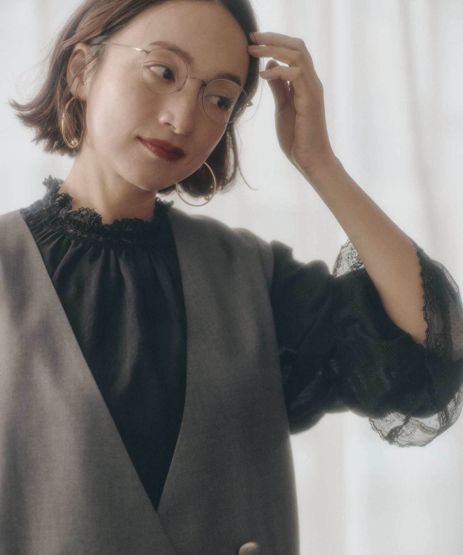 襟袖レースプチハイネックブラウス | PUAL CE CIN(ピュアルセシン