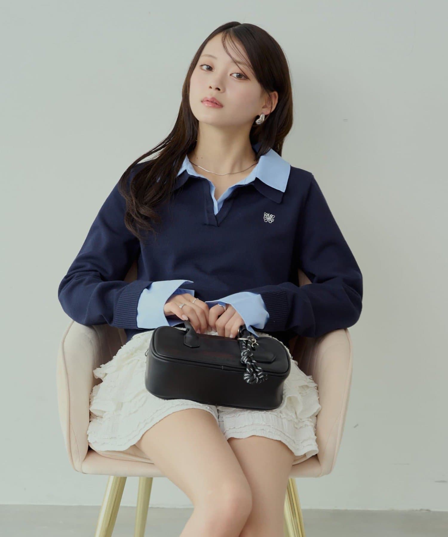 3/29(土)21時グレー再販決定！】刺繍入り襟付きポロニット | Chico