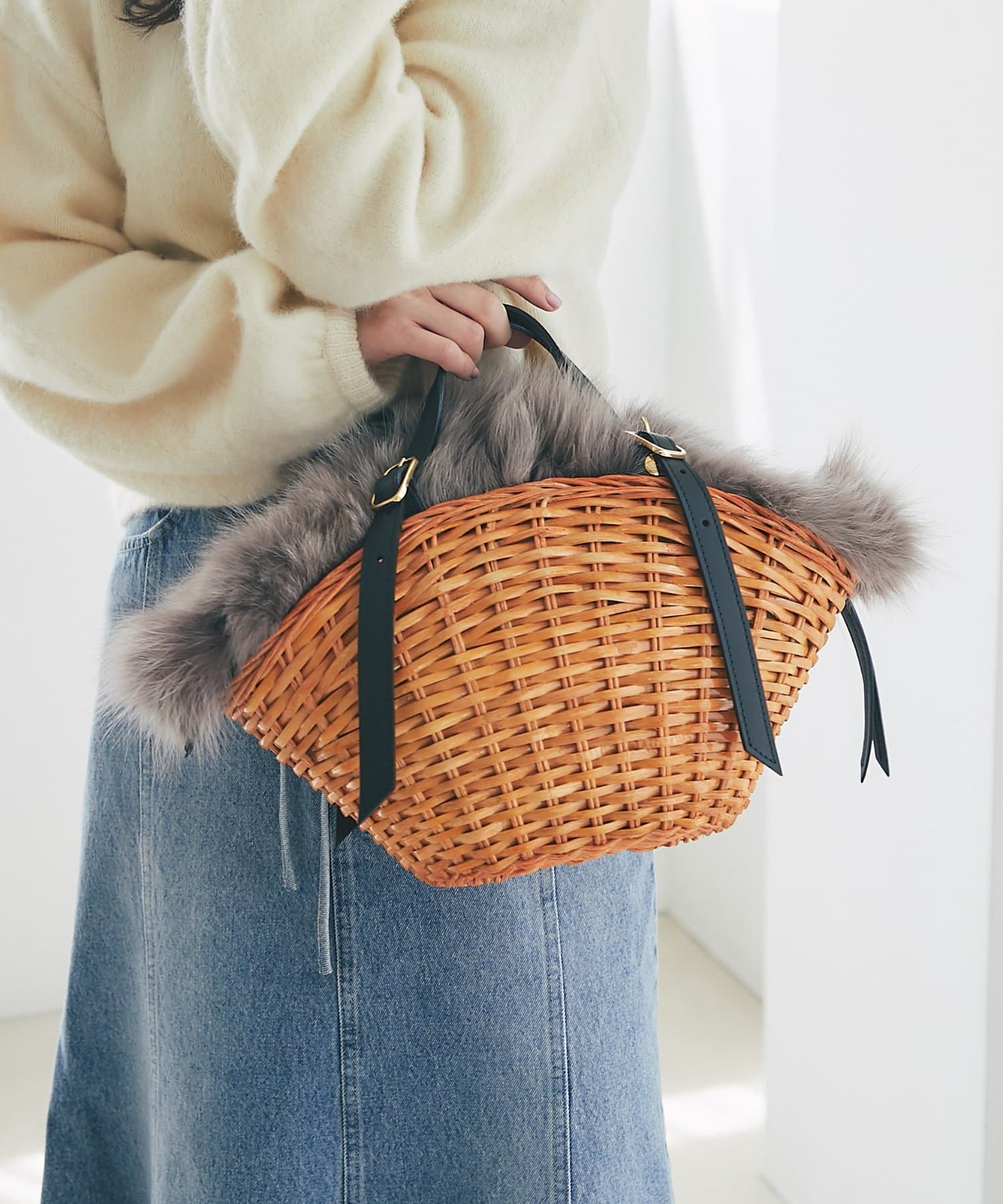 ヴィオラドーロ】フォックスファーカバー2WAYカゴバッグ | La boutique