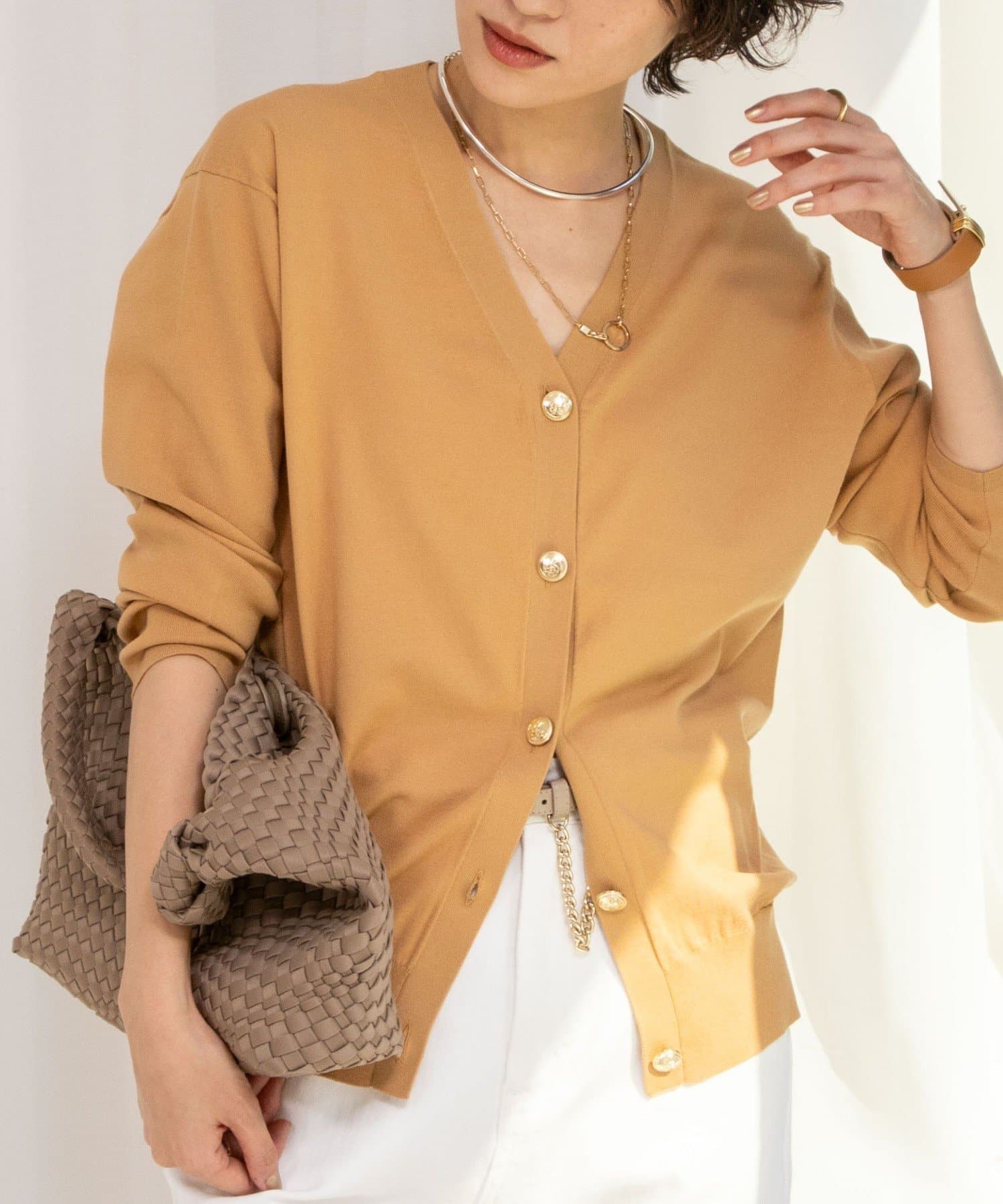 セットアップ対応》《手洗い可能》金ボタンVネックカーディガン