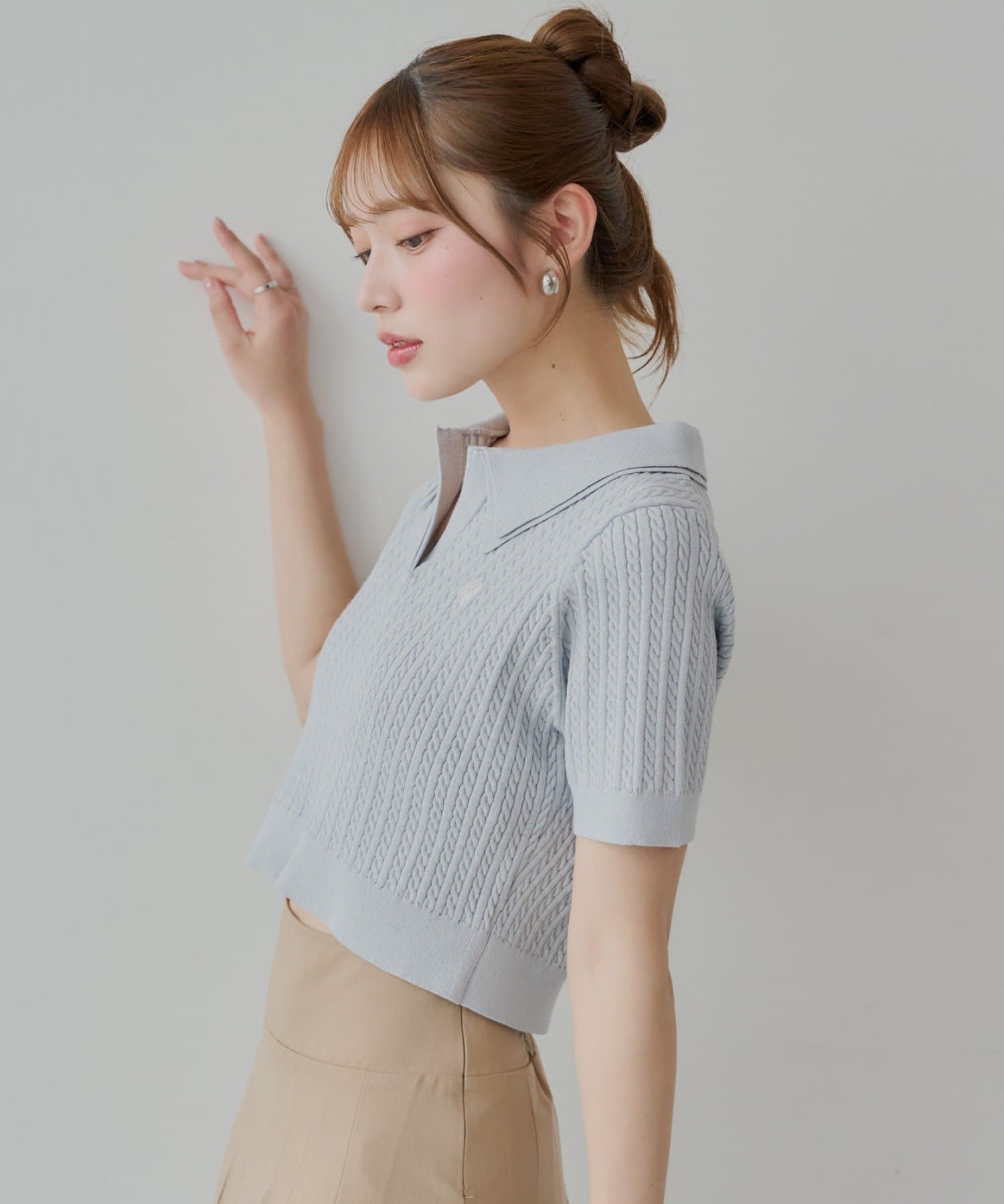 6色展開/セットアップ対応】レイヤードケーブル刺繍ポロニット | Chico