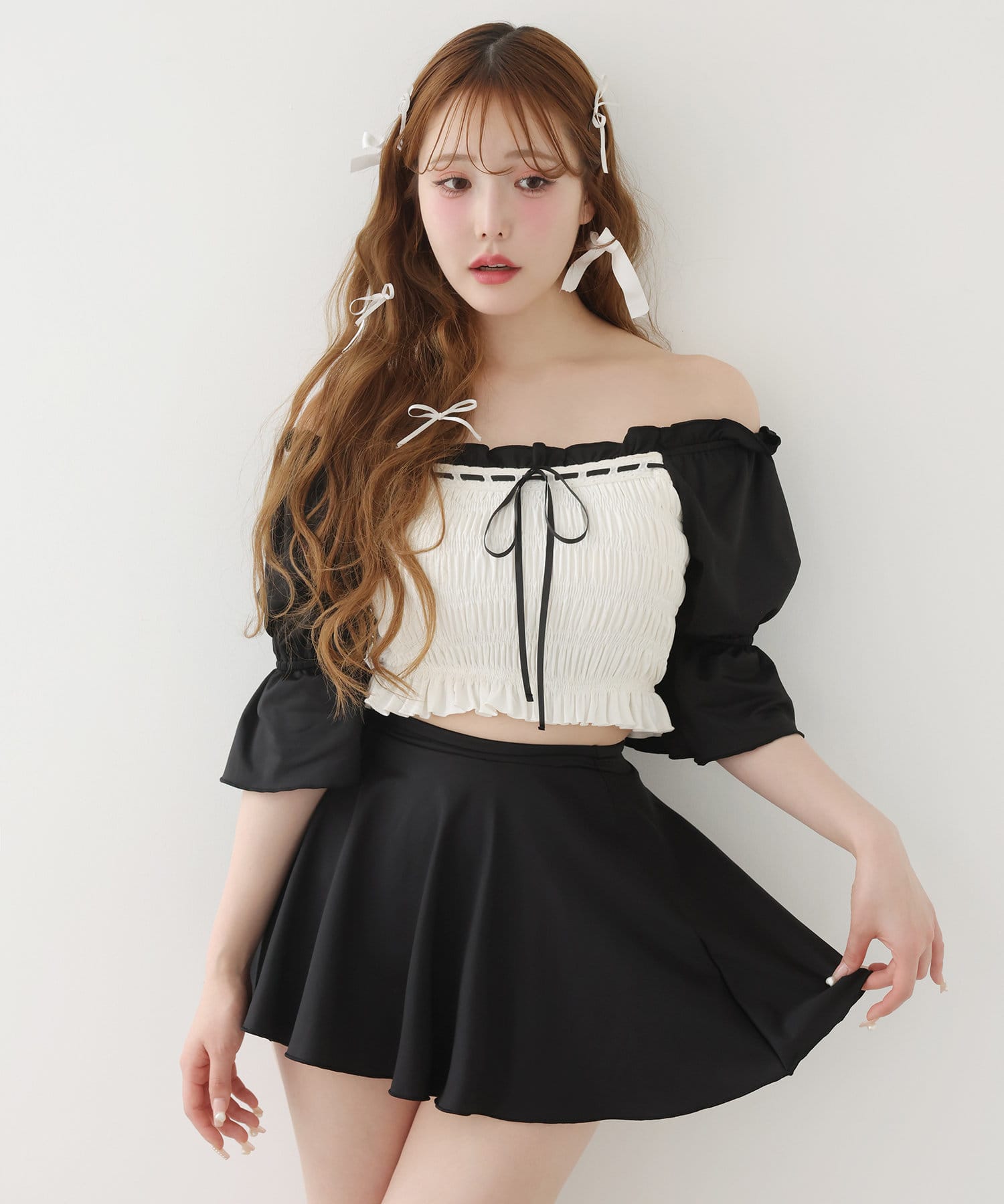 swimwear/シャーリング配色リボン(3点セット) | one after another