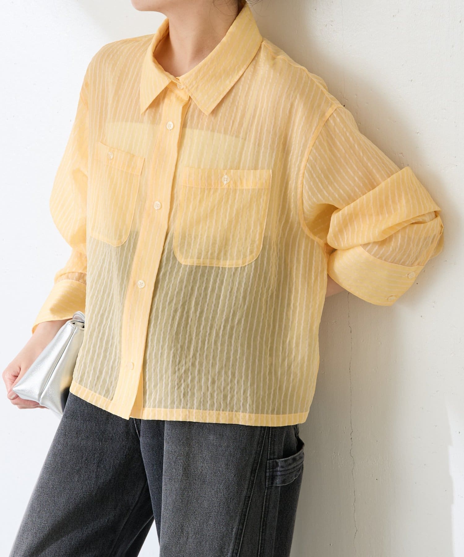 シアー素材】シアーストライプショートシャツ | COLLAGE