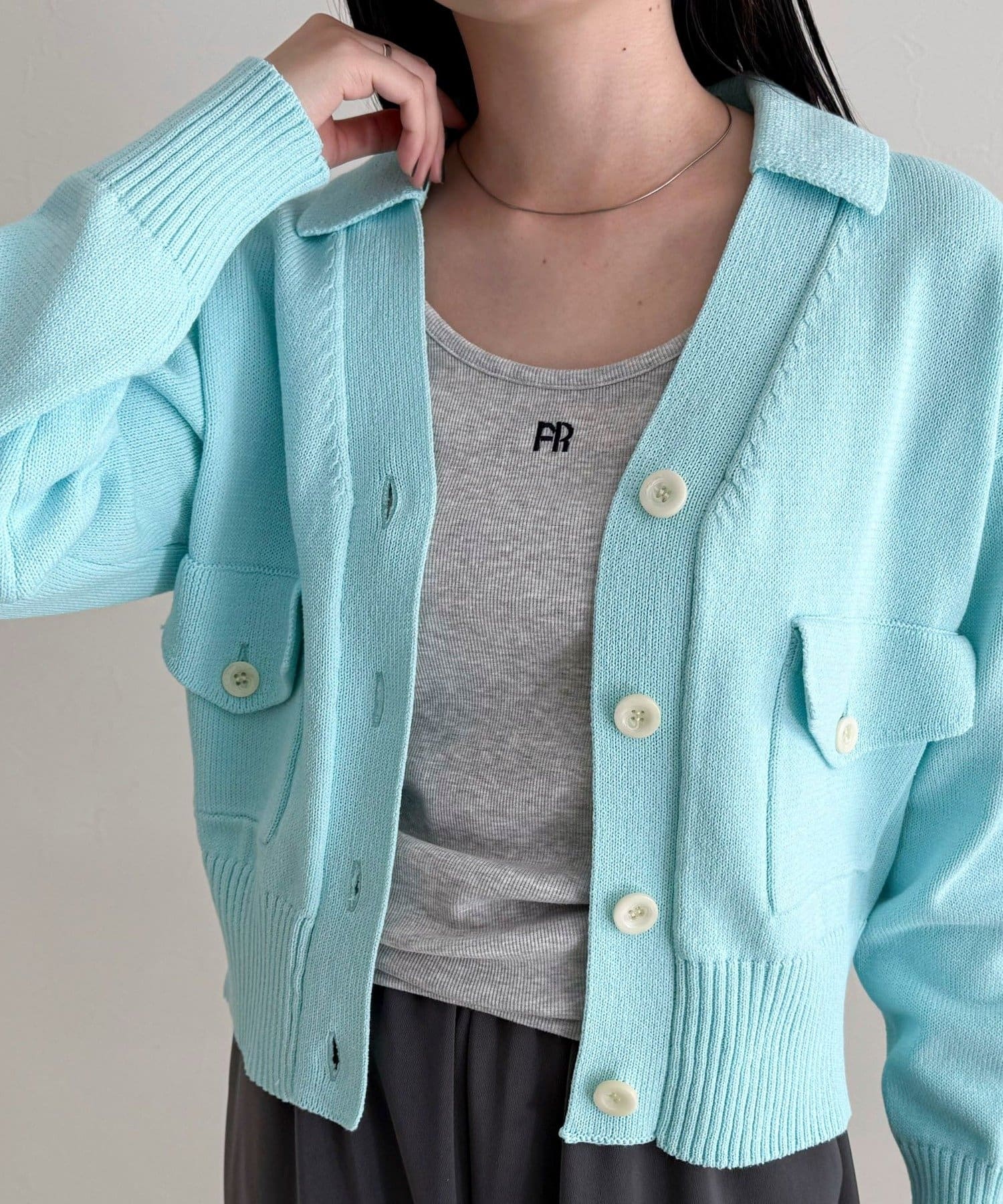 コツトン衿付きVネックカーディガン | FREDY & GLOSTER(フレディ