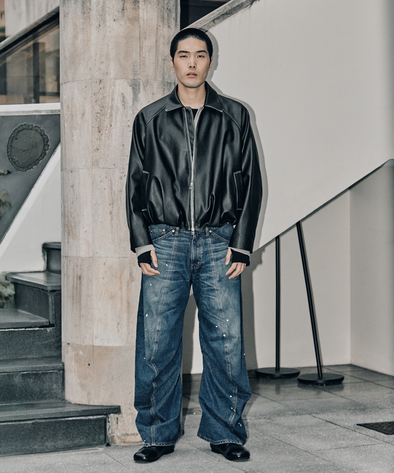 BALOON ZIP UP JACKET FAUX LEATHER(1 BLACK): CONZ: MENS｜CONZ