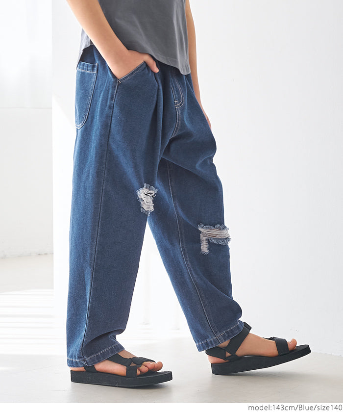 セール☆1990円→990円 ダメージ加工デニムタックパンツ キッズ メール