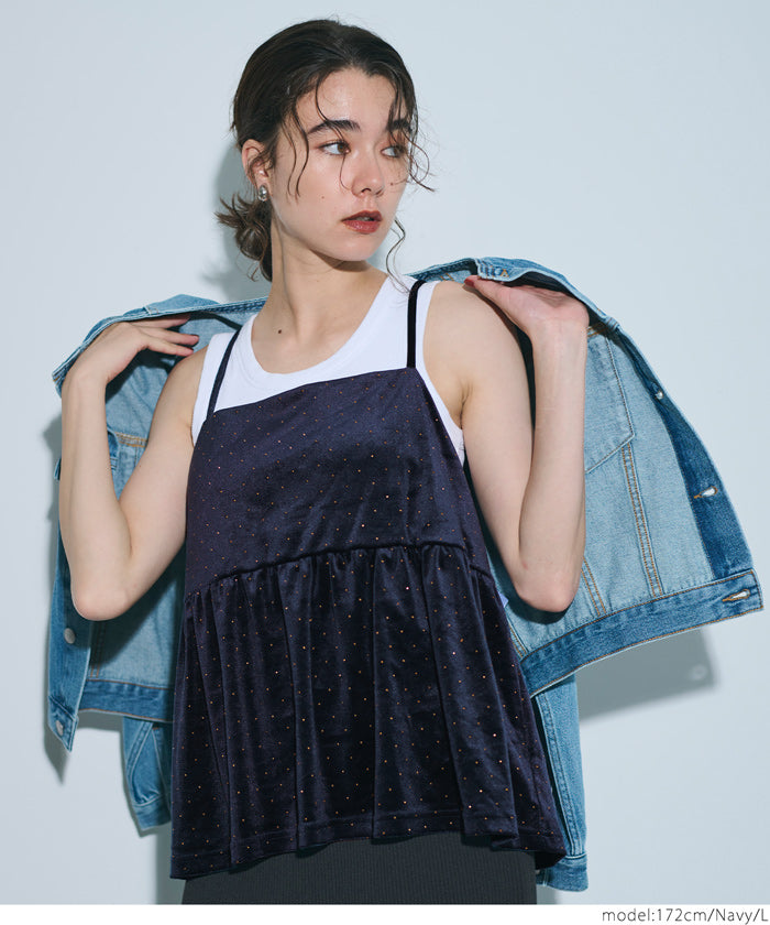 セール☆2490円→1290円 ラインストーンベロアキャミソール レディース