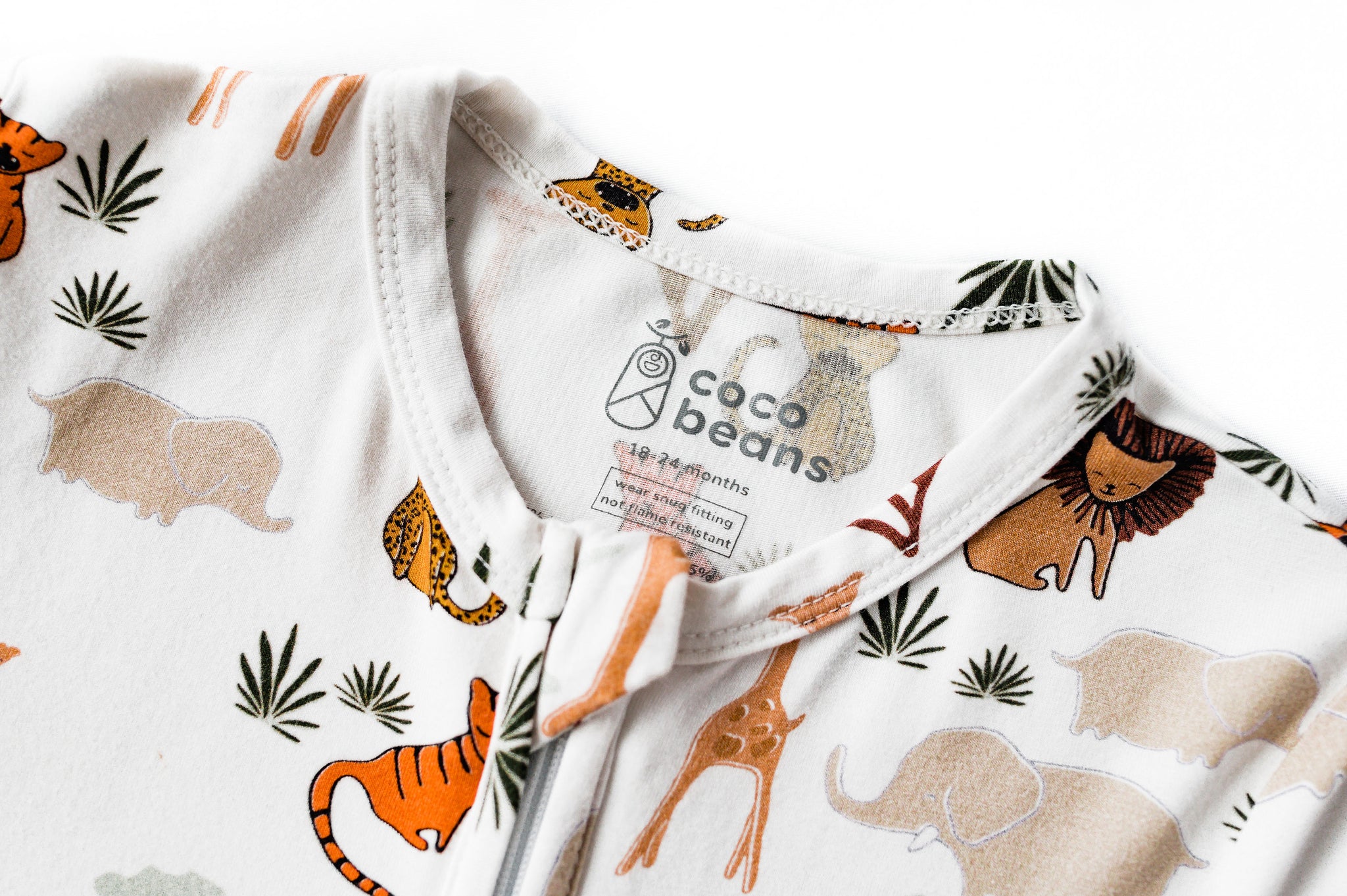bamboo baby pajama zippie - safari animal print – Coco Beans