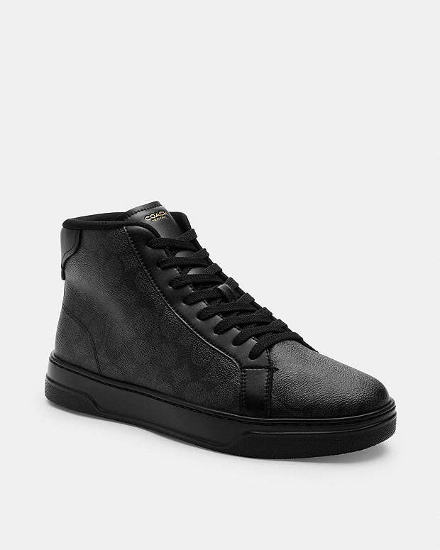 coachハイカットブラックシグネチャーレザースニーカー41約26.5cm