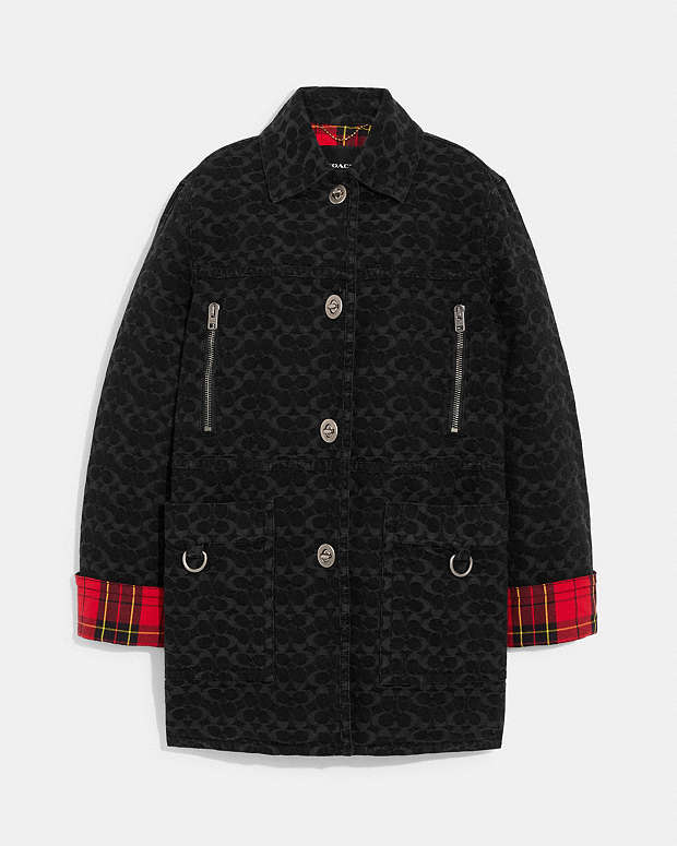 公式】COACH – コーチ | シグネチャー ジャカード デニム ボニー コート