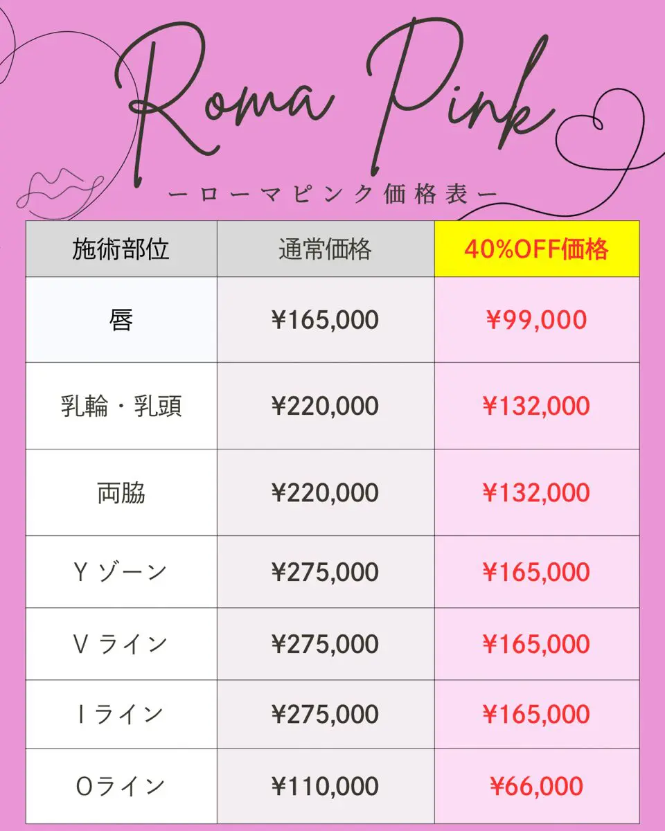 ローマピンク価格表【麻布十番 ROMAPINK 】 - COALALU（コアラル）東京