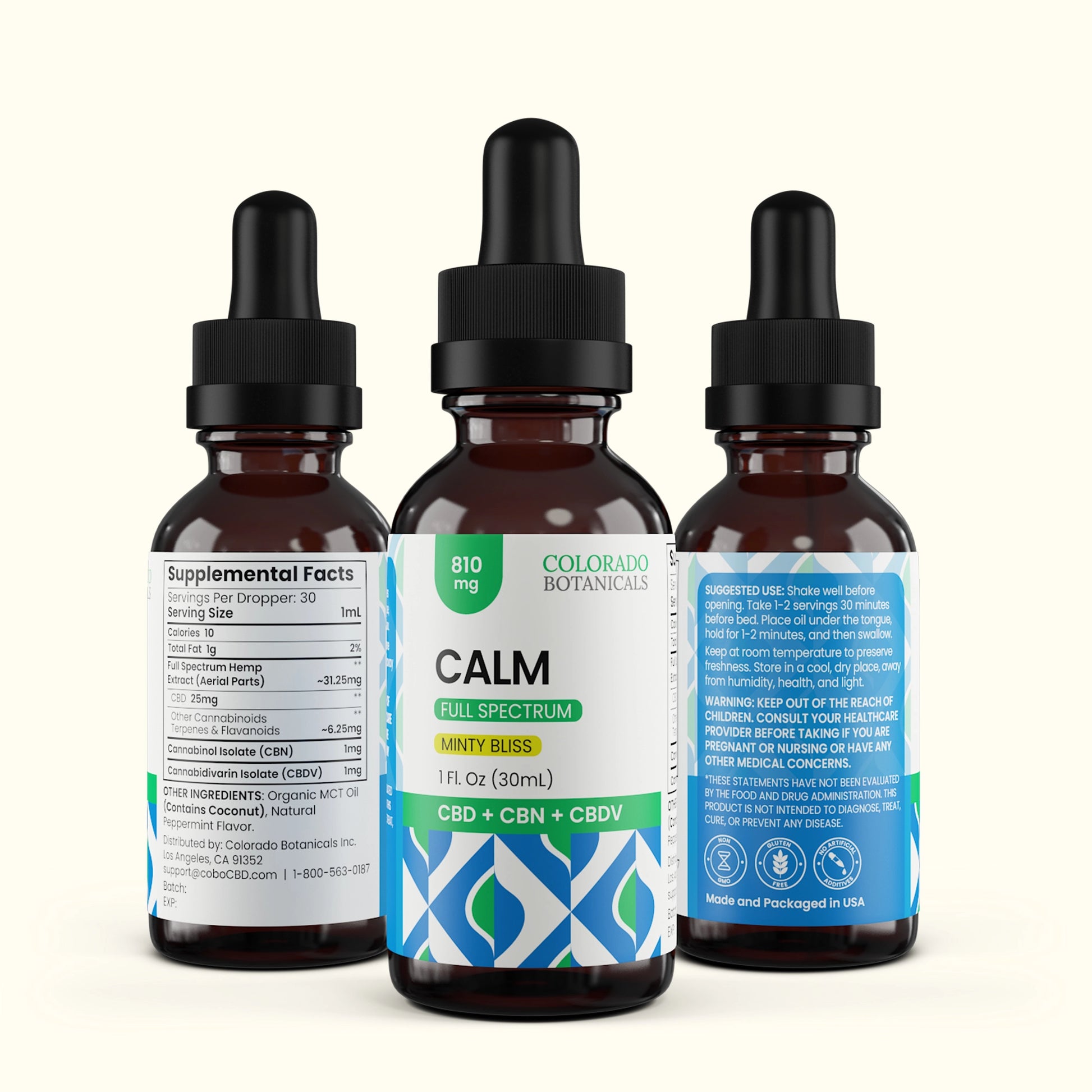 Calm 810mg CBN + CBDV + Full Spectrum CBD Oil - Colorado Botanicals
