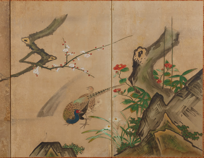 真作】龍岳/青緑閑居農夫之図/掛軸/名家伝来/AA-913 真