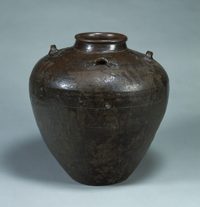 韓国 古美術 灰色と黒の模様の陶芸の壺 韓国 古美術 灰色と黒の模様の