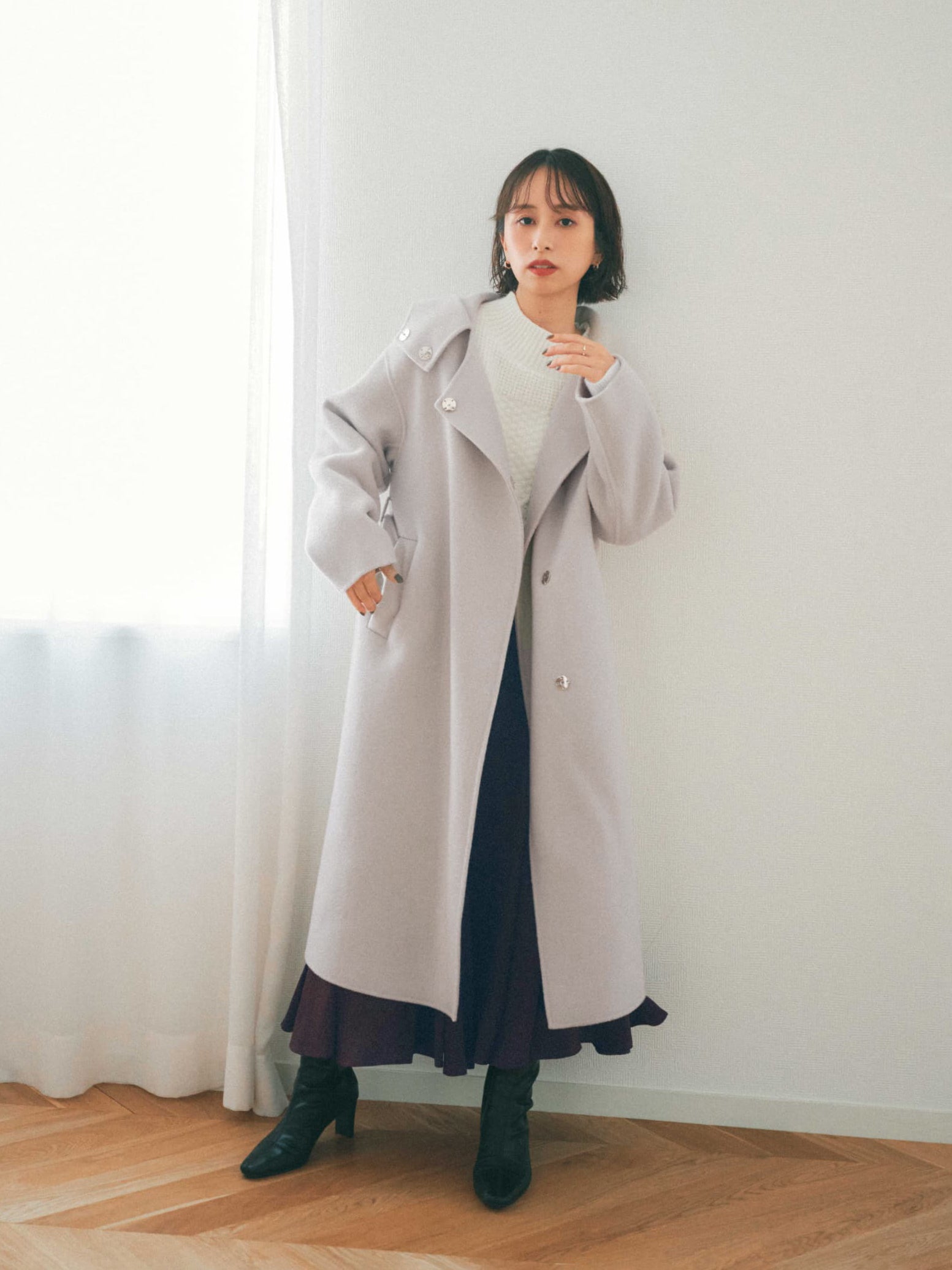 フーディーリバーロングコート | 小柄・低身長女性向けファッション