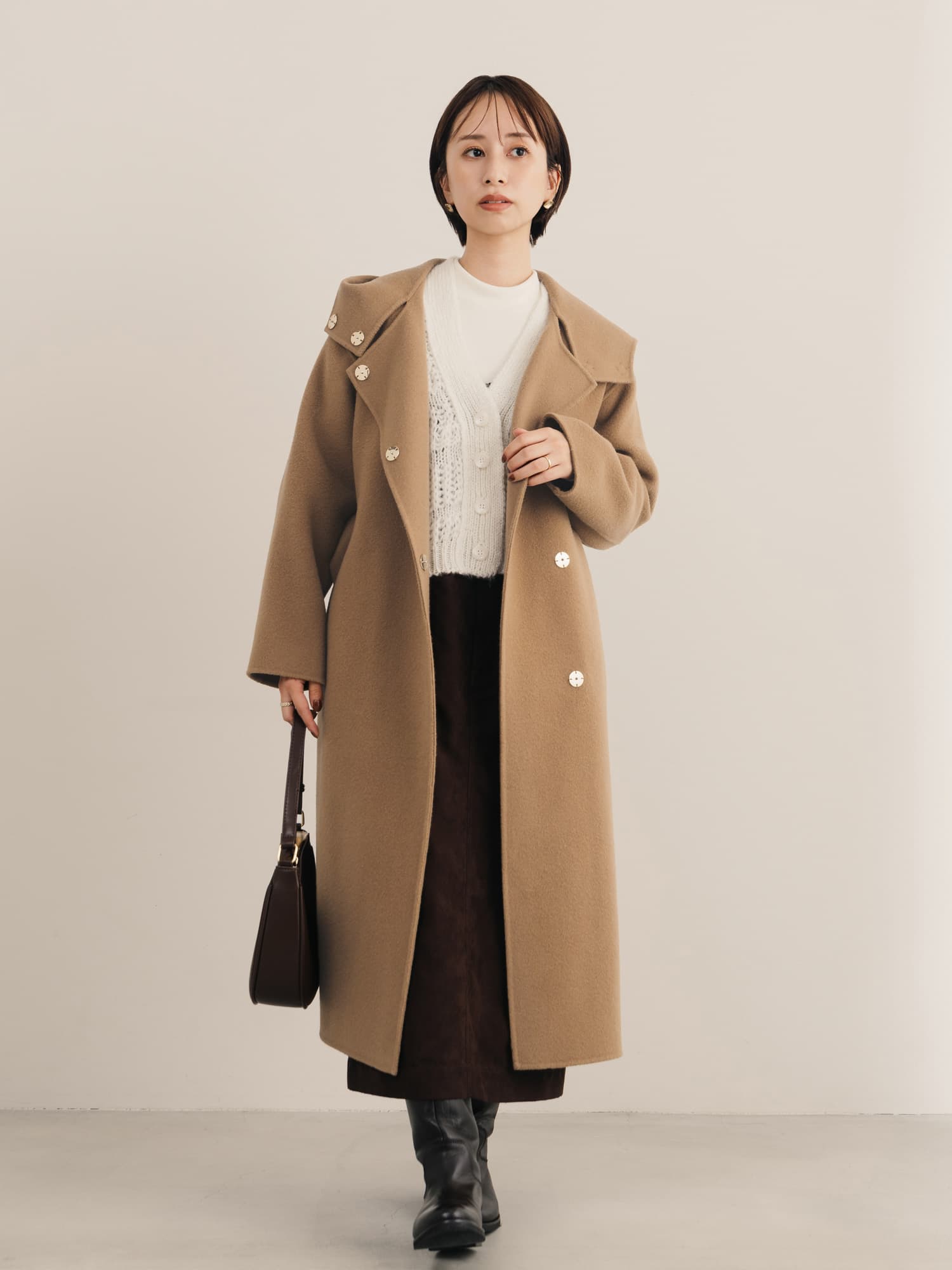 フーディーリバーロングコート | 小柄・低身長女性向けファッション