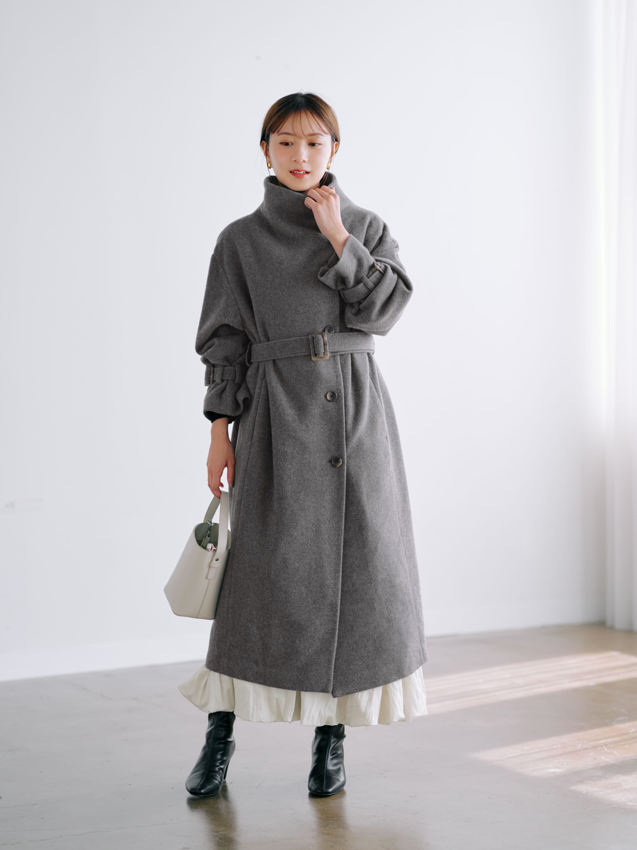 田中亜希子さんコラボ】セミダブルウールロングコート-short & regular