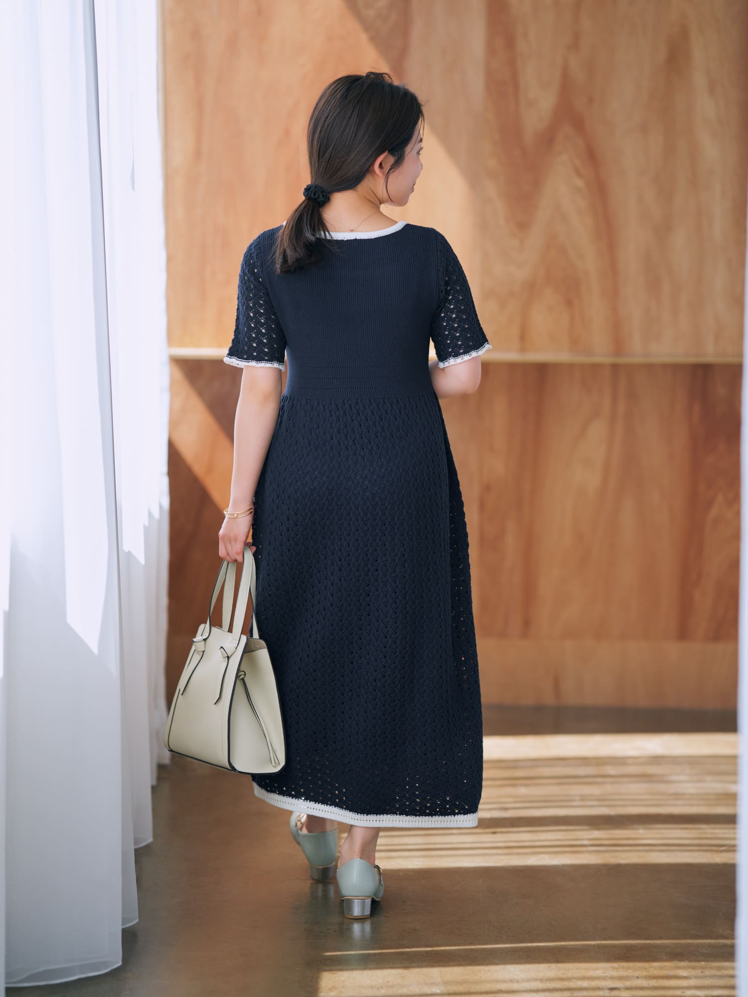 バイカラークロシェライクワンピース-short & regular | 小柄・低身長