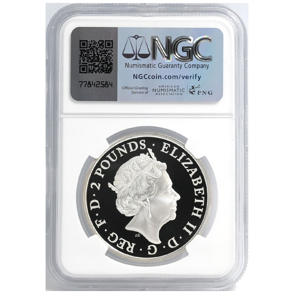 イギリス 2018 エリザベス2世 2ポンド 銀貨 NGC PF69UC ツードラゴン