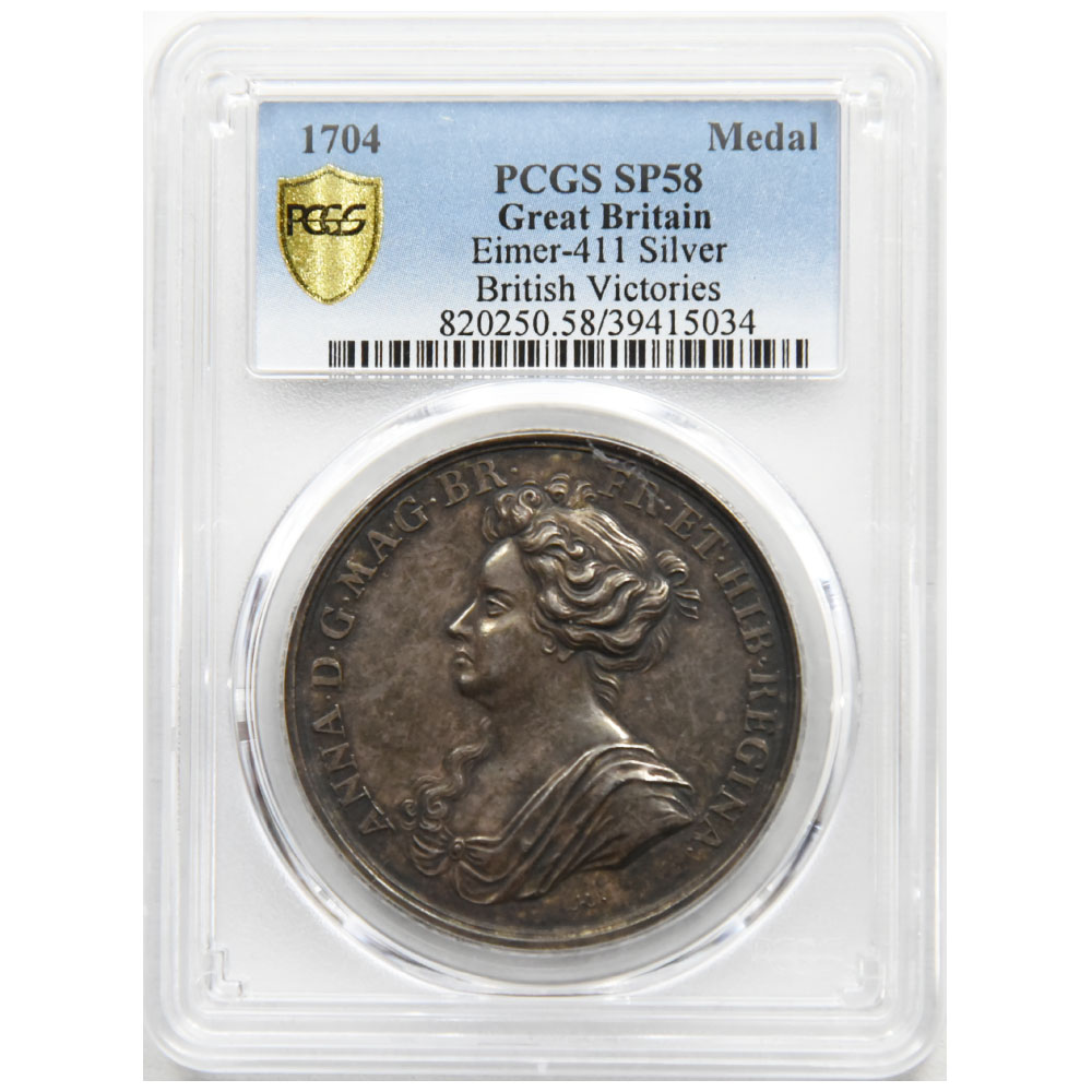 イギリス 1704 アン女王 メダル 銀貨 PCGS SP58 Eimer-411