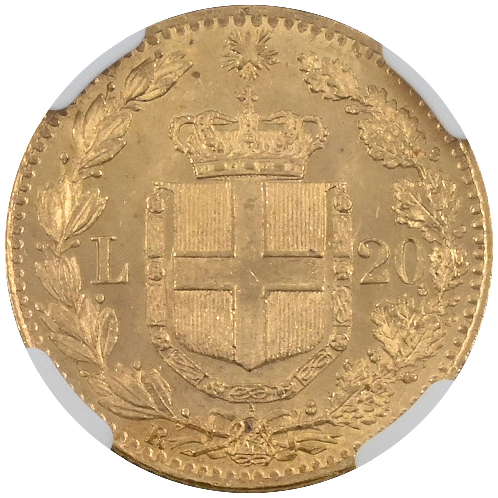イタリア 1881R ウンベルト1世 20リラ 金貨 NGC MS64 5710258012