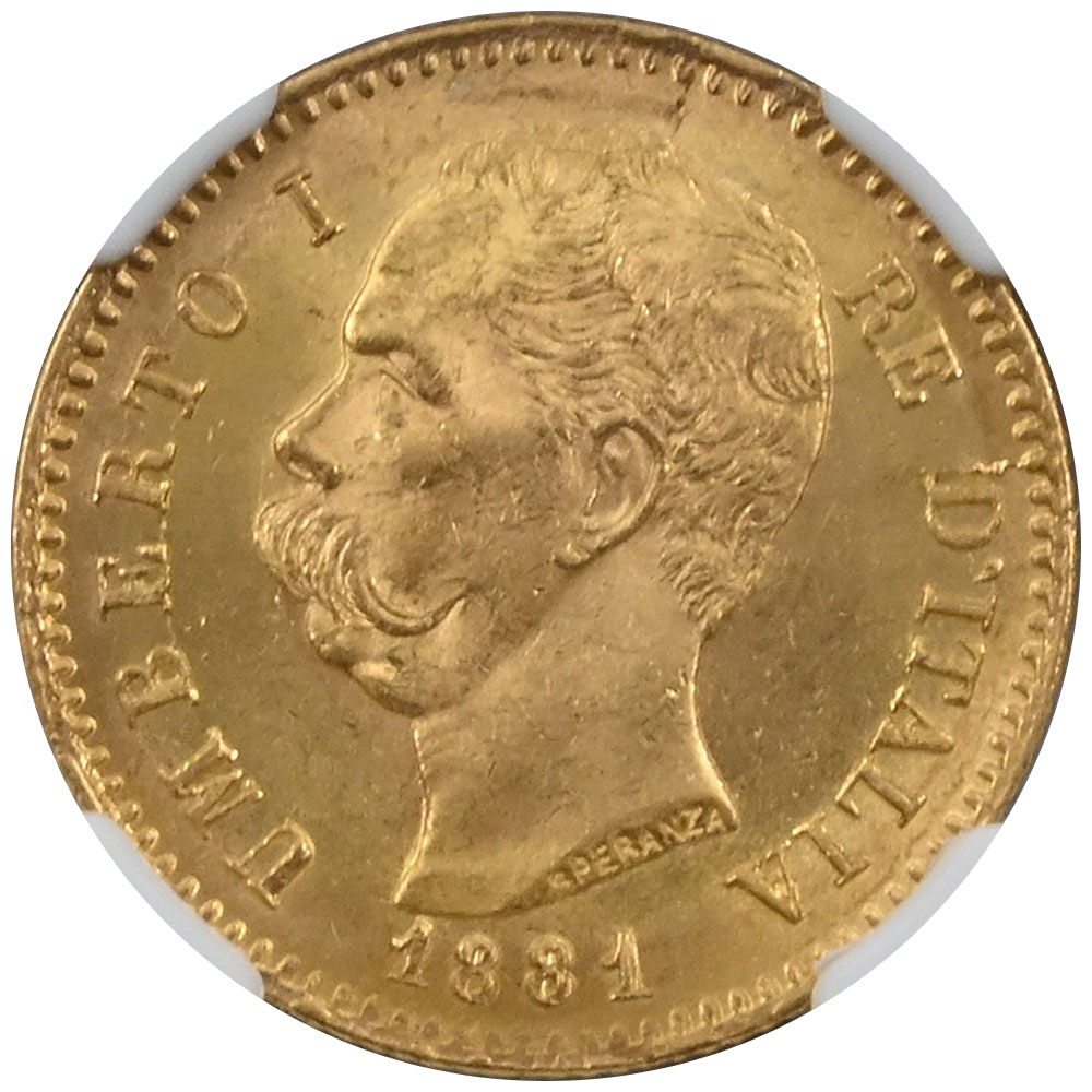 イタリア 1881R ウンベルト1世 20リラ 金貨 NGC MS64 5710258012
