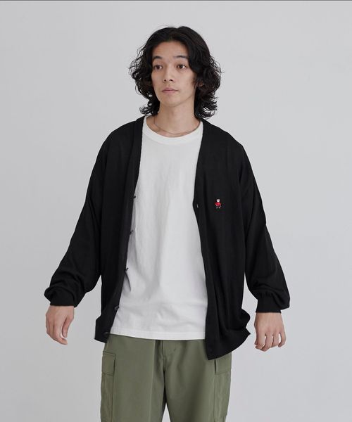 ワンポイントベア刺繍ニットカーディガン