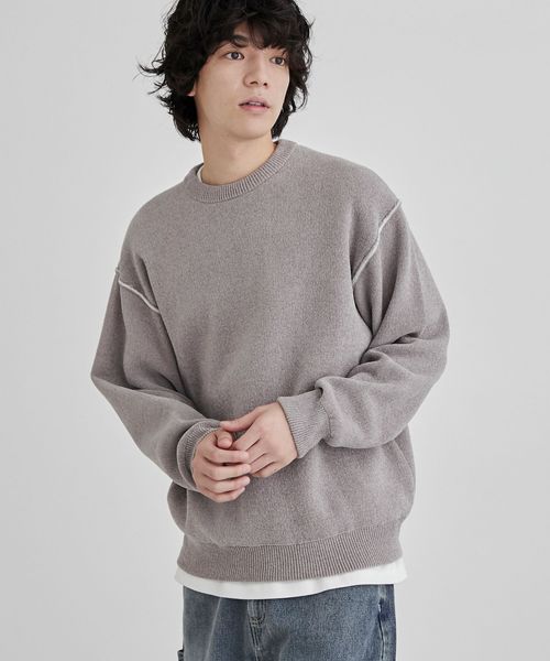 洗える】ダブルフェイスクルーネックモールニット